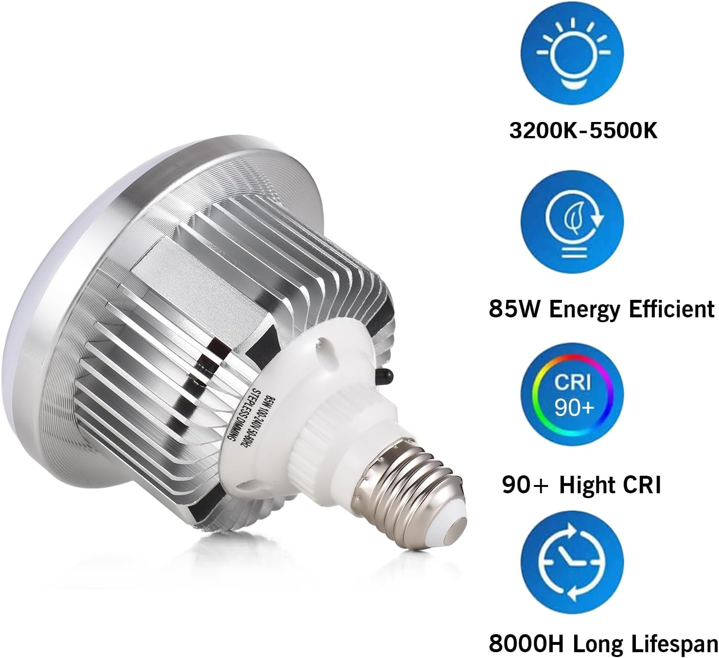 LED-Lampe mit Kühlkörper, 85W, 3200-5500K, CRI 90+, 8000H Lebensdauer.