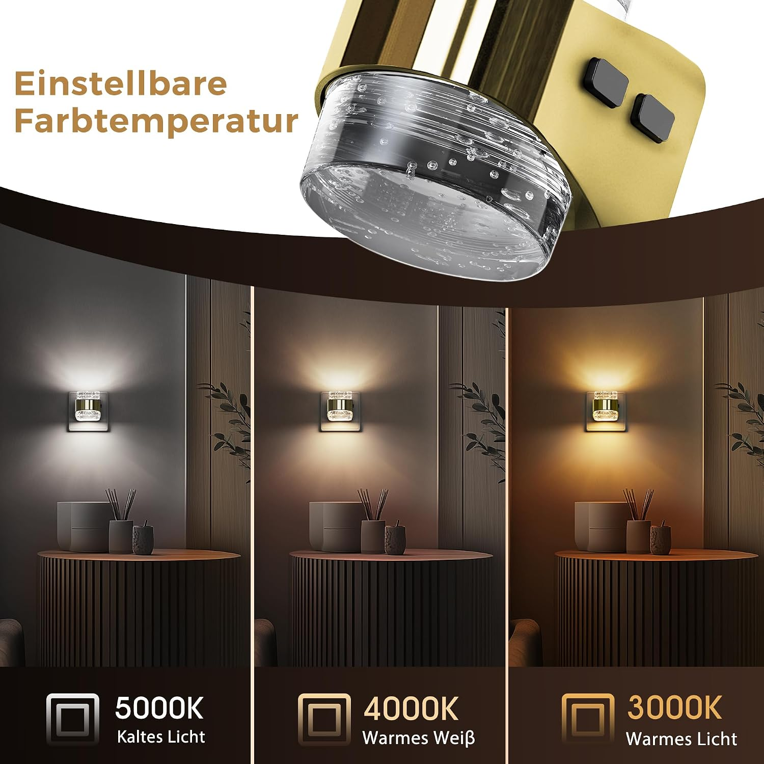 Lampe mit einstellbarer Farbtemperatur: 5000K, 4000K, 3000K