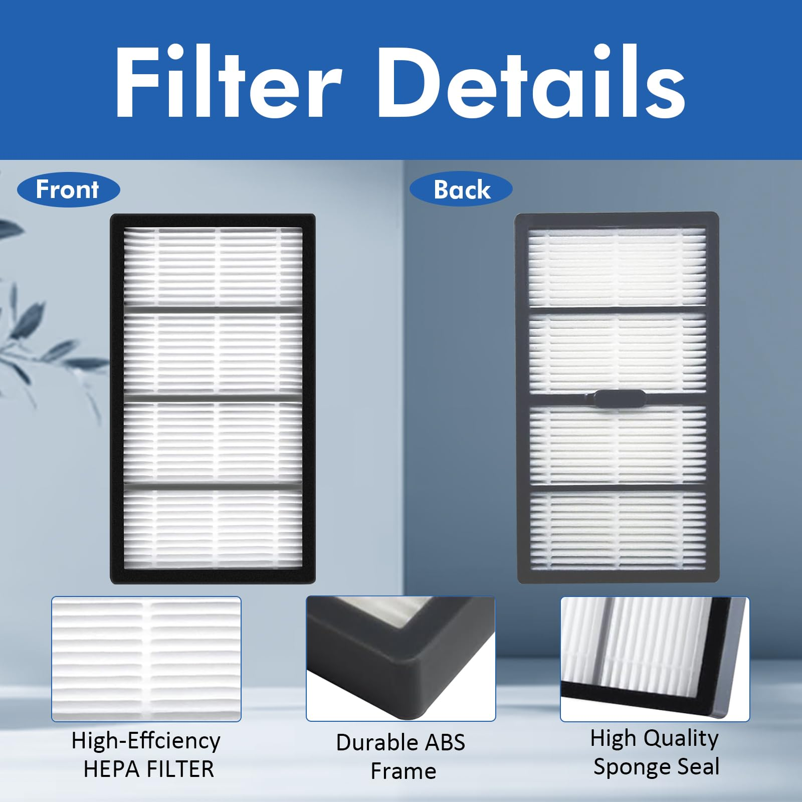 Vorder- und Rückseite eines HEPA-Filters mit Details