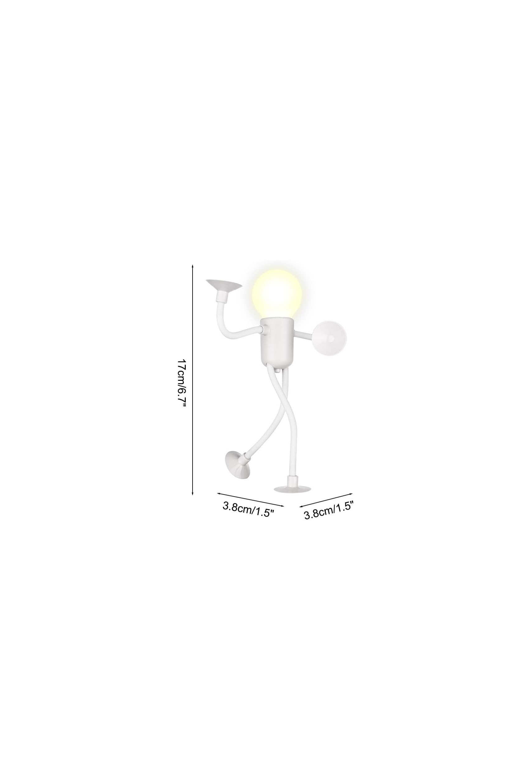 Eine weiße Lampe in Form einer Comicfigur mit leuchtender Glühbirne.