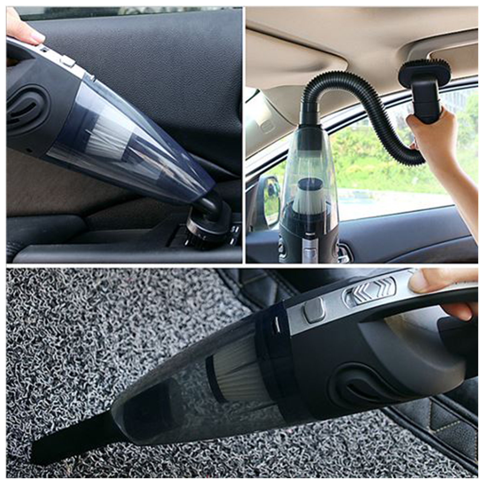 Ein tragbarer Staubsauger wird im Auto verwendet, um verschiedene Bereiche zu reinigen.