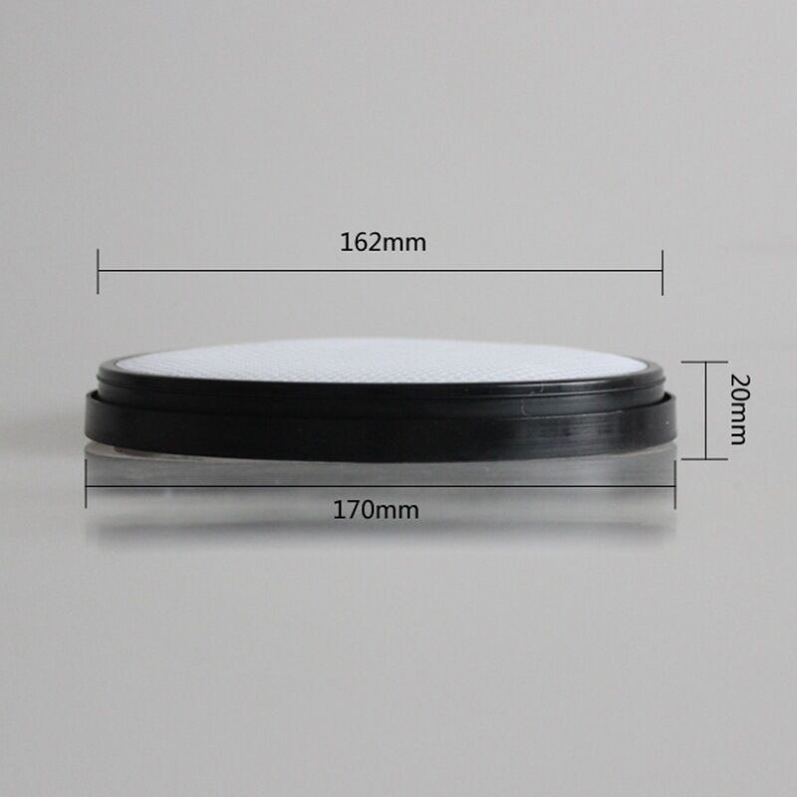 Ein schwarzer, runder Gegenstand mit weißer Oberseite, Maße 170mm x 20mm.