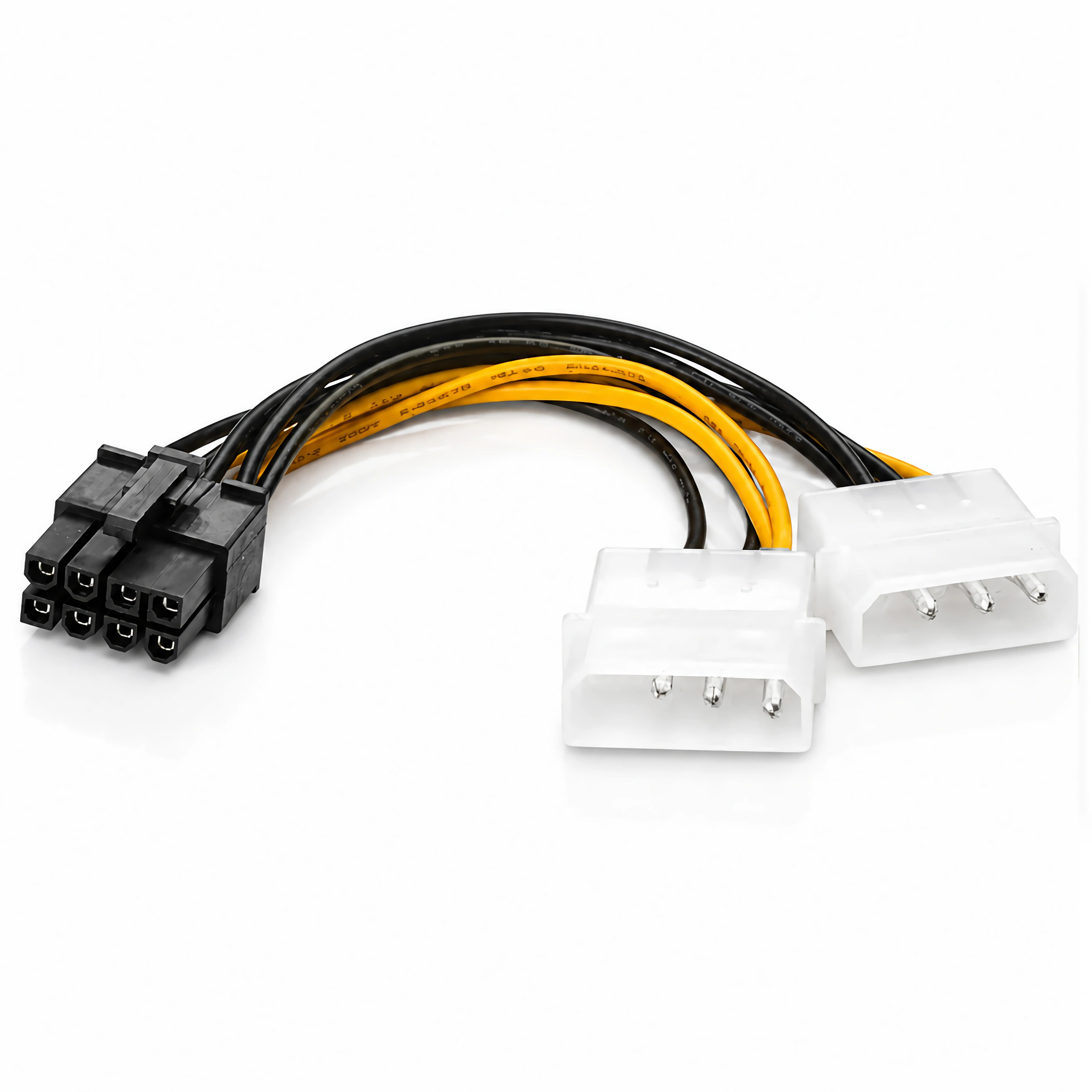 Ein schwarzer 6-Pin-auf-2x-3-Pin-Stromadapterkabel mit gelben und schwarzen Kabeln.