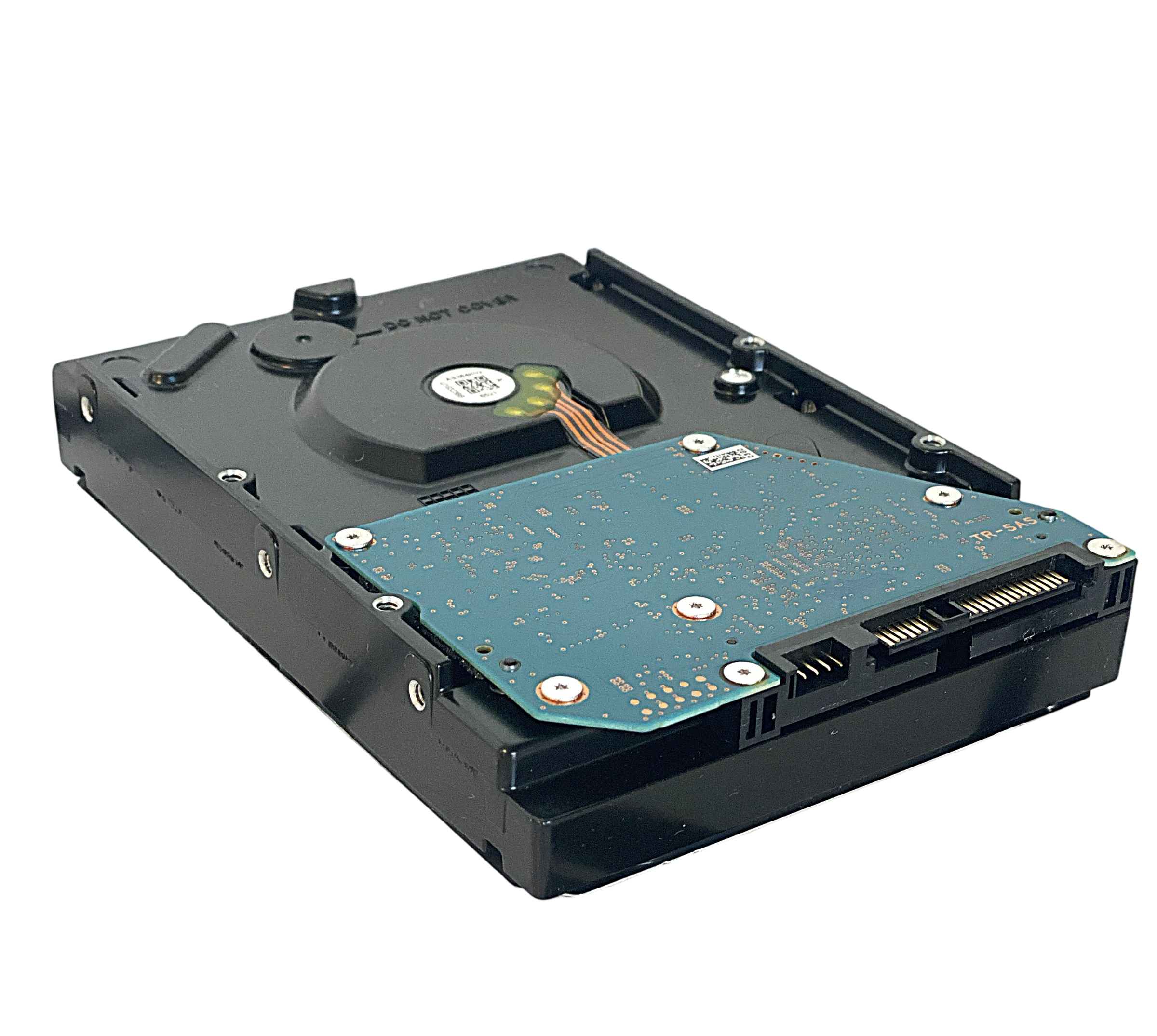 Ein schwarzer Festplatten-Controller mit blauer Platine und Anschlüssen.