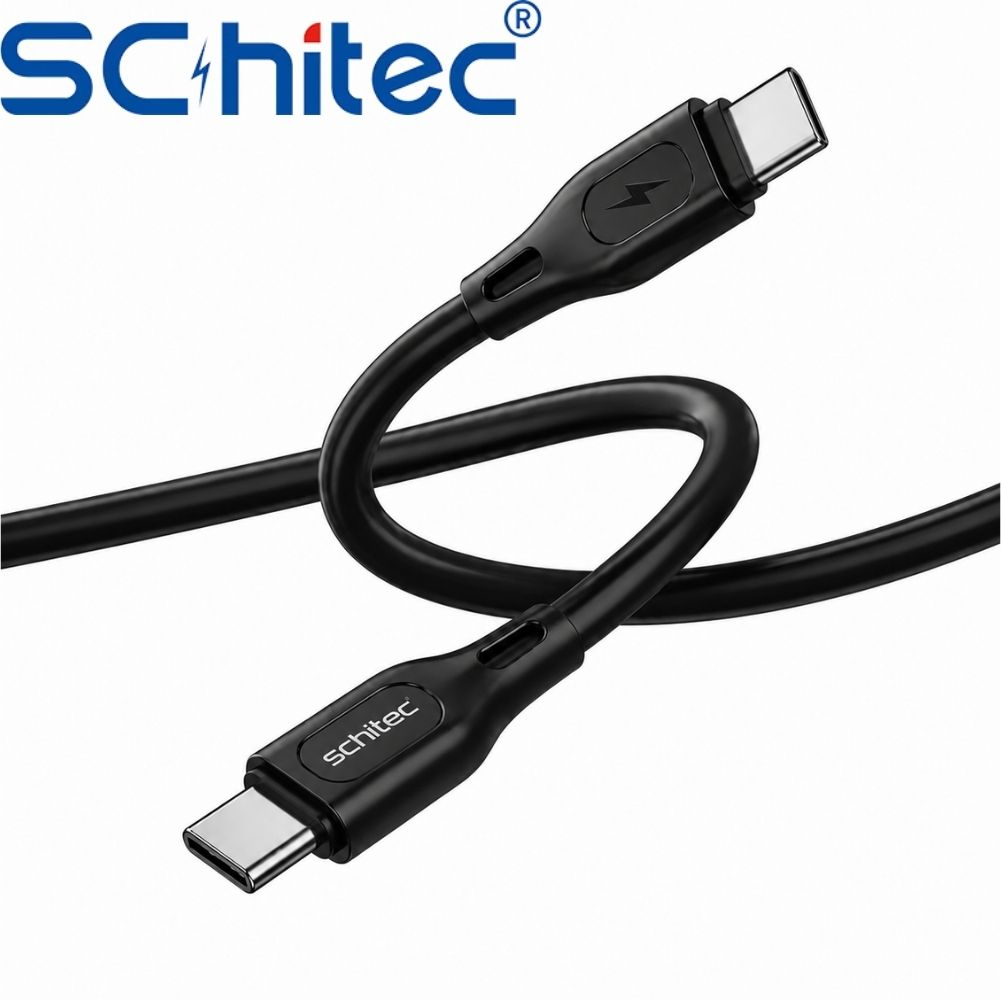 SCHitec logolu, iki konektörlü siyah USB-C kablosu.