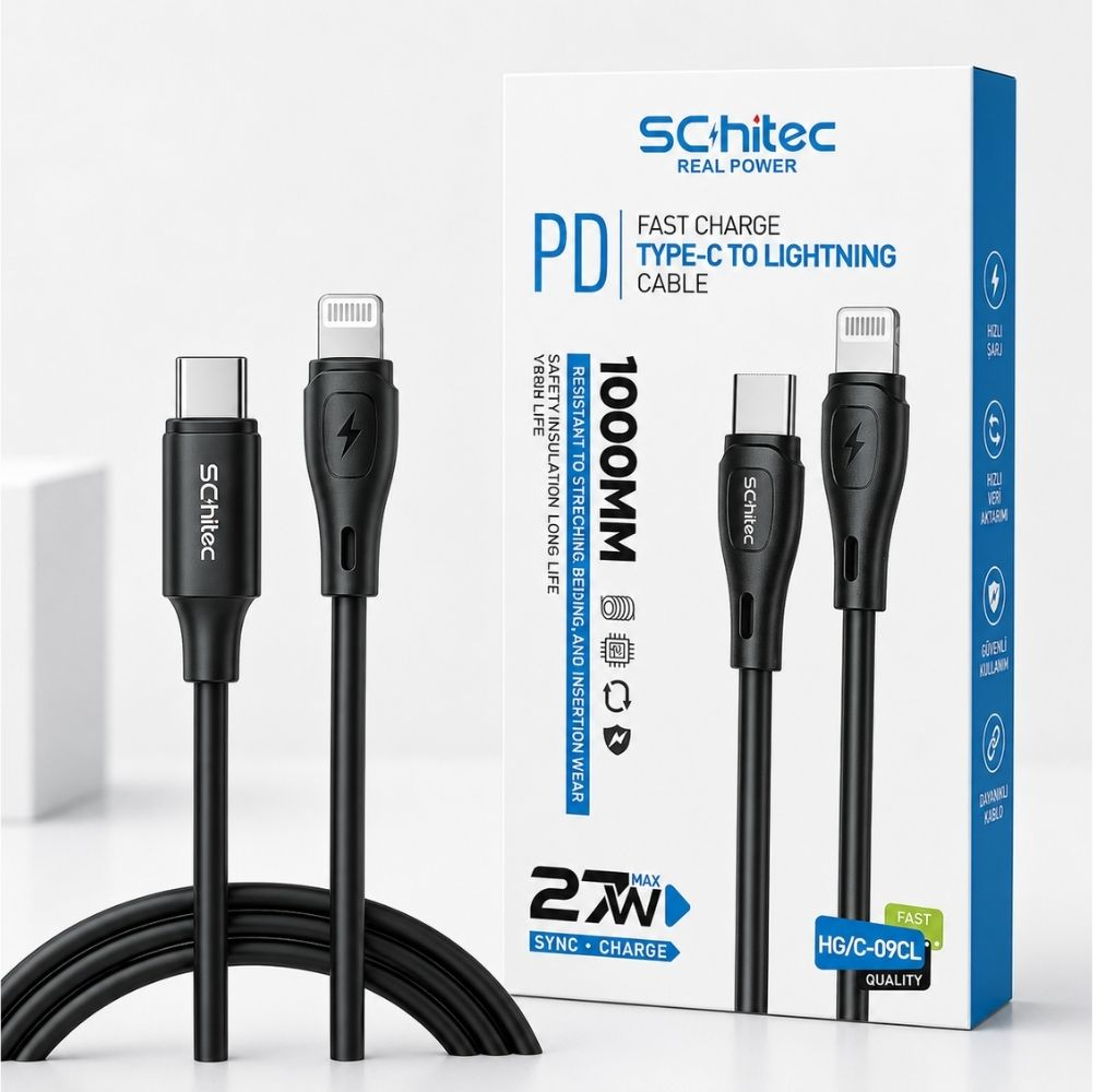 Schitec USB-C - Lightning kablo ambalajı, iki kablo gösteriliyor.