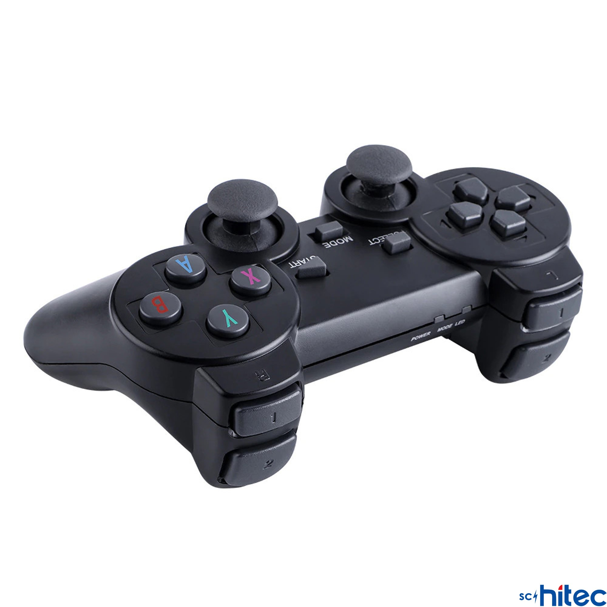 İki joystick, düğme ve tetik bulunan siyah oyun kumandası.