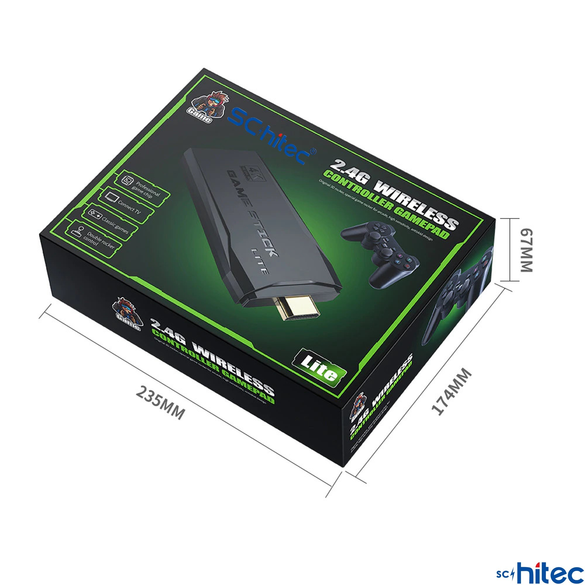 HDMI stickli siyah 2.4G kablosuz kumanda oyun paketi.