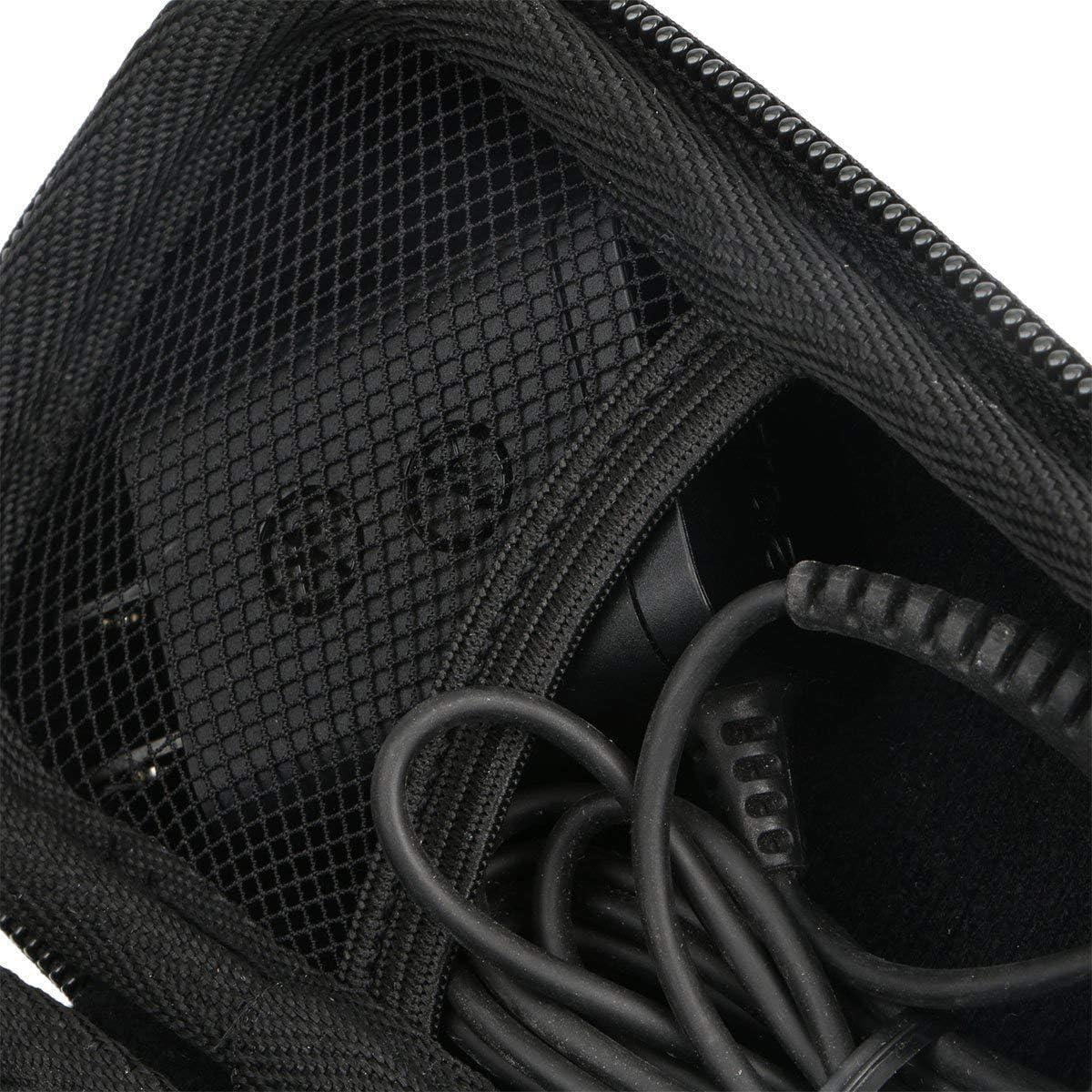 Schwarz Tasche mit Kopfhörerkabel und Netzfutter innen.