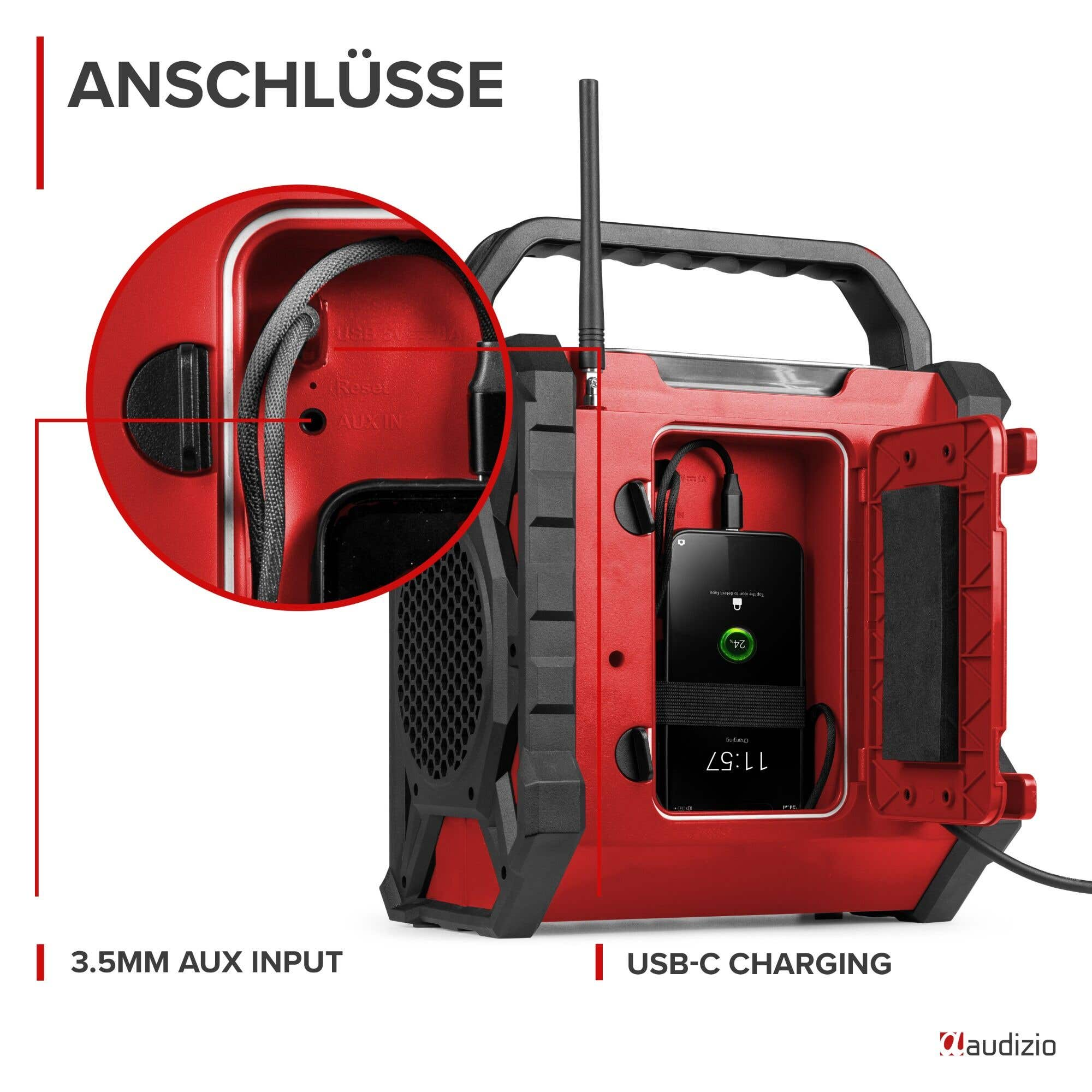 Radio portátil  - Jobsite XL AUDIZIO, Red