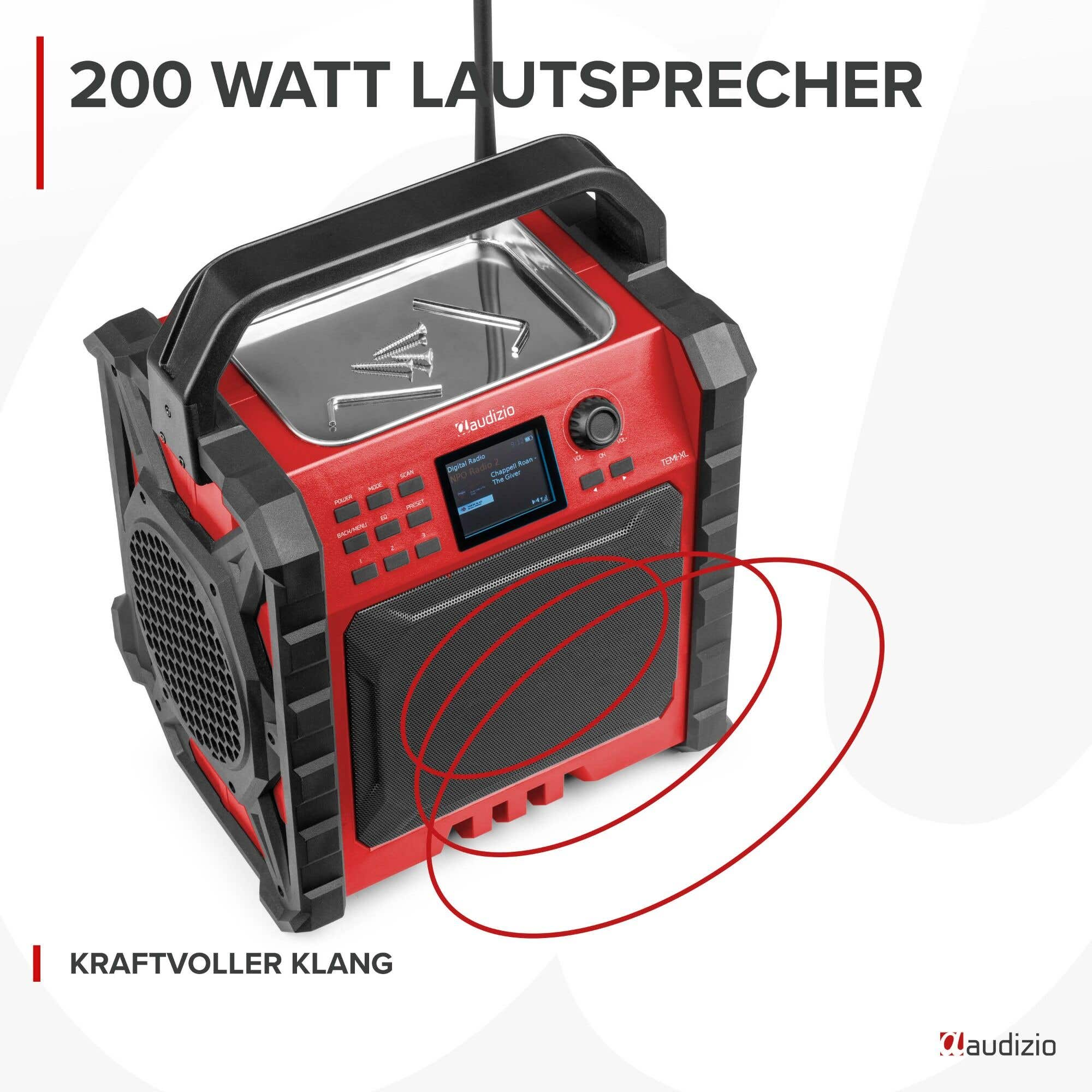 Radio portátil  - Jobsite XL AUDIZIO, Red