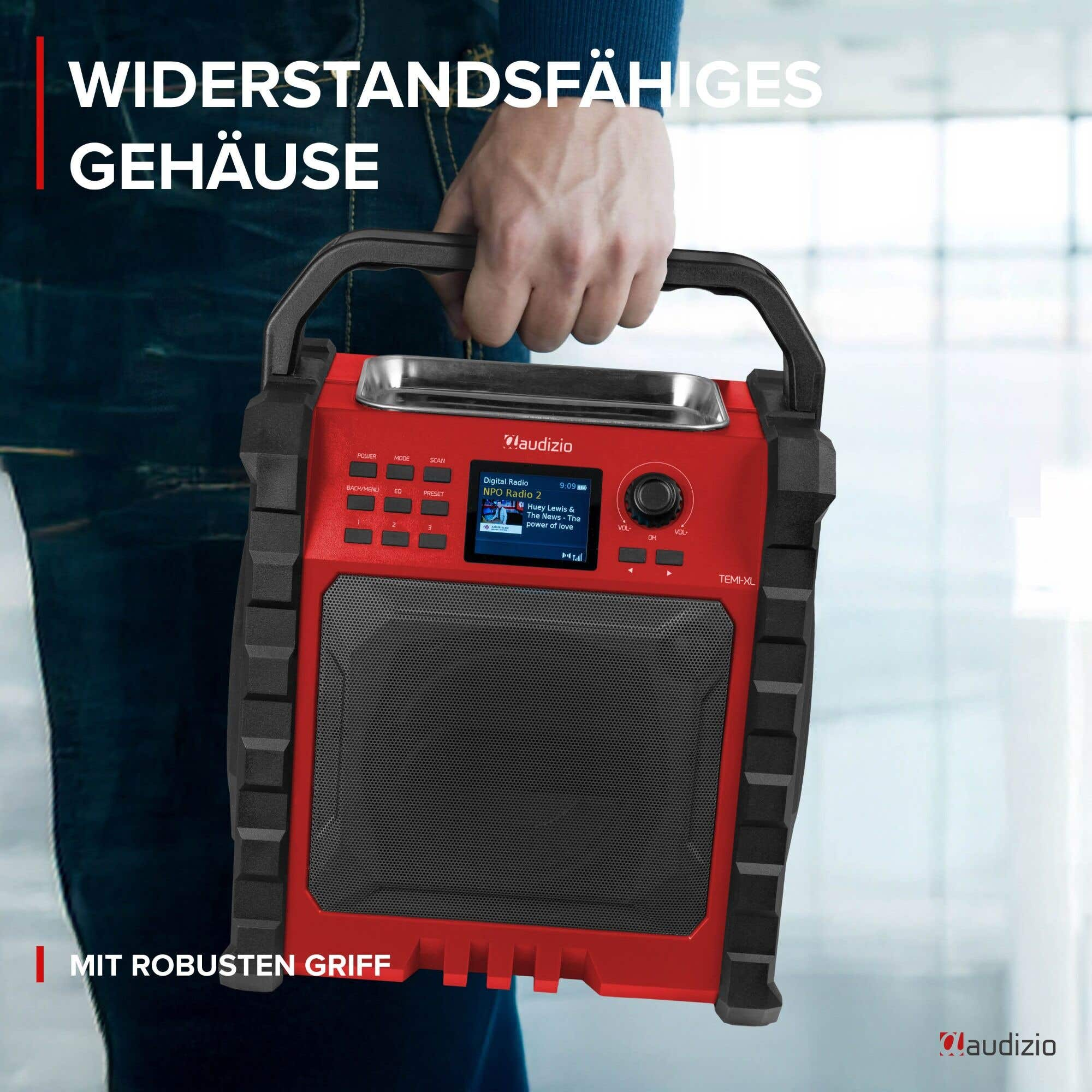 Radio portátil  - Jobsite XL AUDIZIO, Red