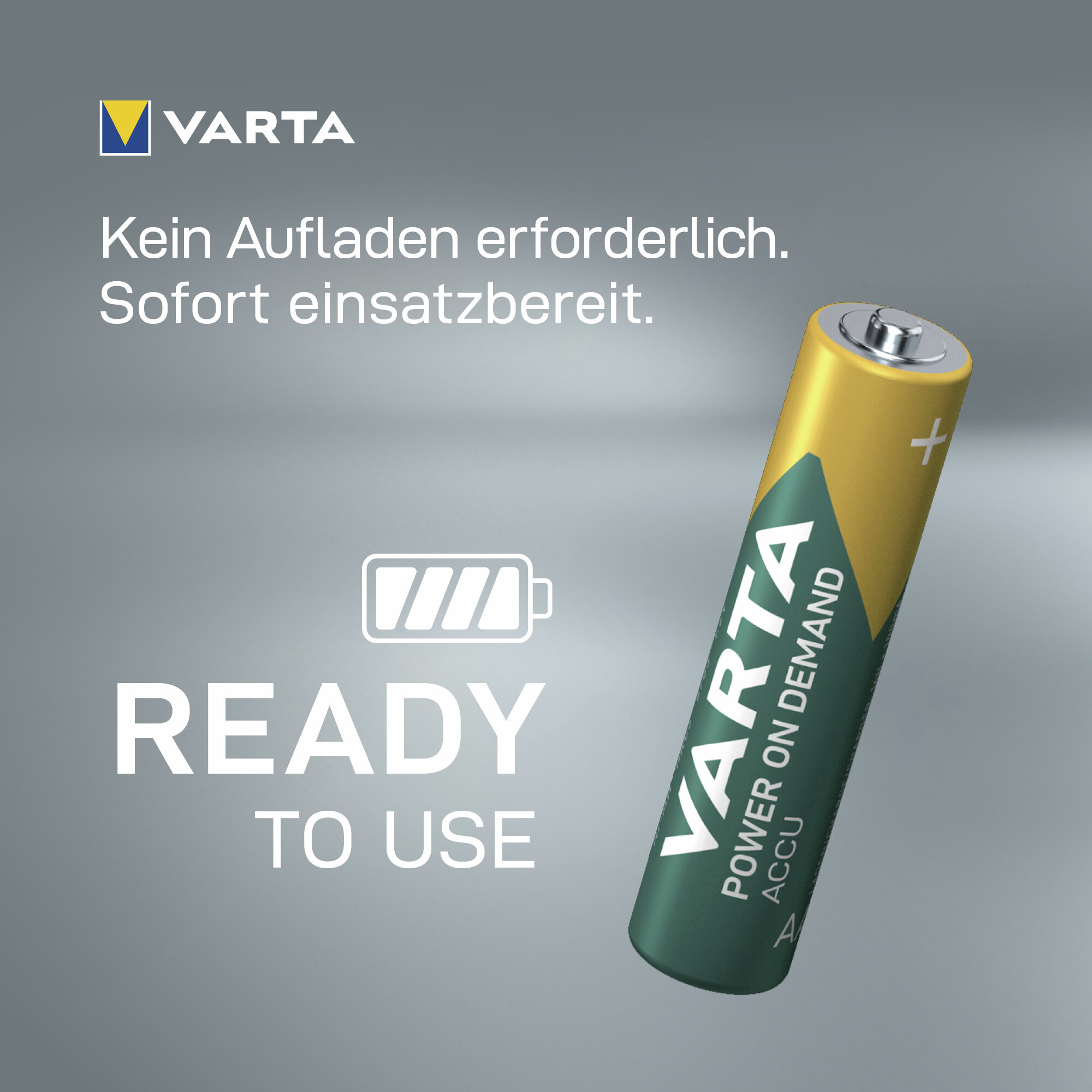 Varta Batterie, grün und gelb, bereit zur Benutzung.