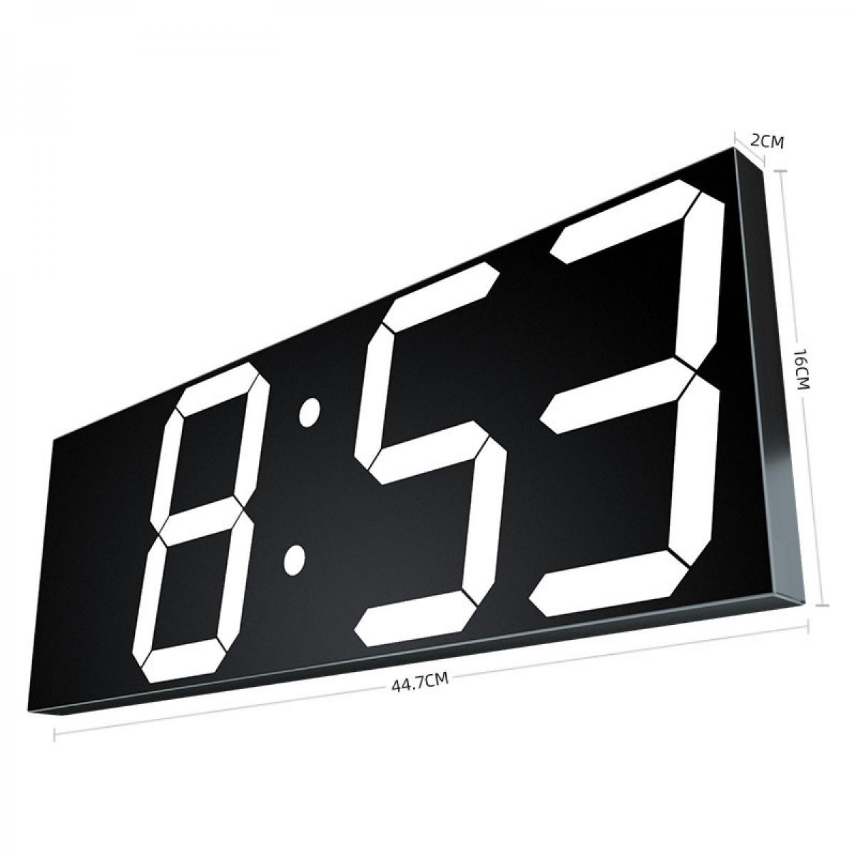Digitaluhr zeigt 8:53. Maße: 44,7cm x 16cm x 2cm.