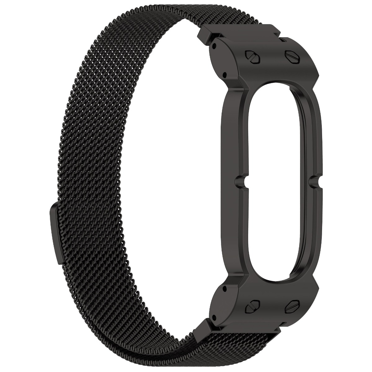 Schwarzes Milanaise-Armband mit Schnellverschluss für Smartwatches.