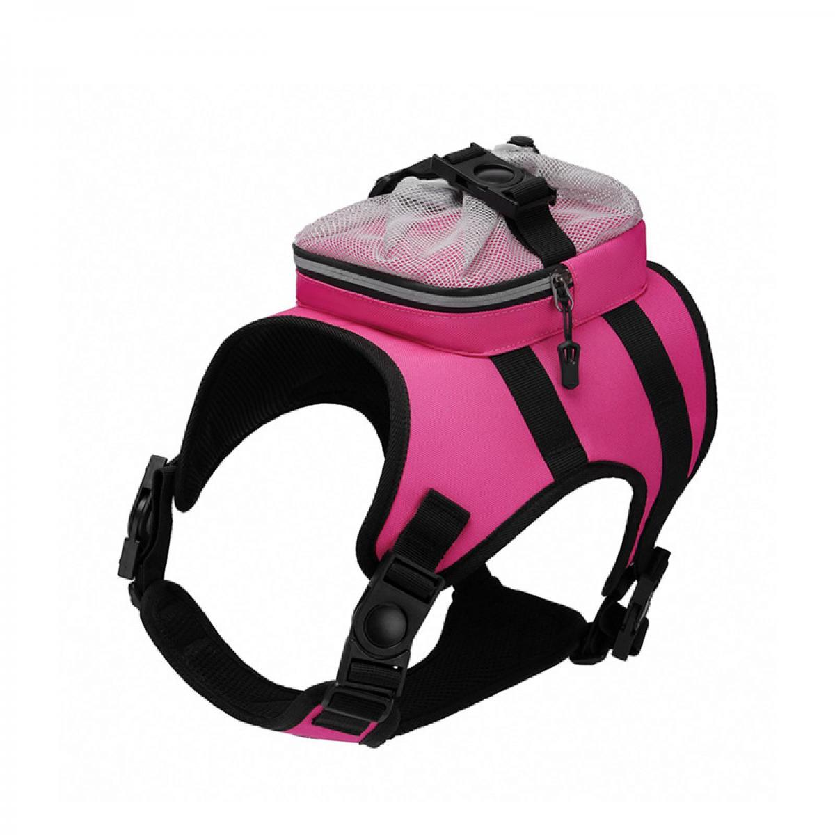 Eine pinke Hundeweste mit schwarzem Netzfach und Klickverschlüssen.