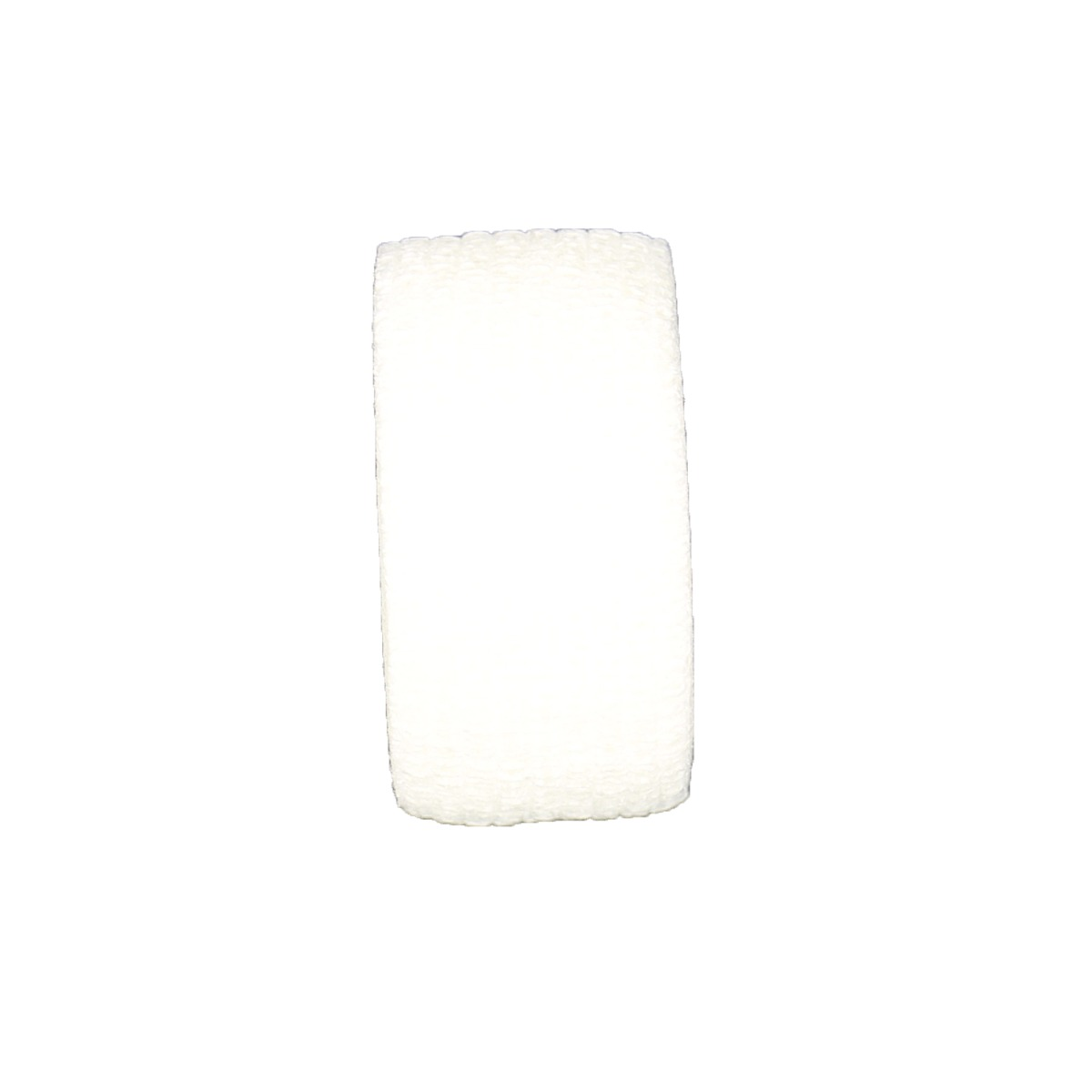 Un oggetto cilindrico bianco con una superficie ruvida, forse una candela o un oggetto decorativo, in verticale su uno sfondo bianco.