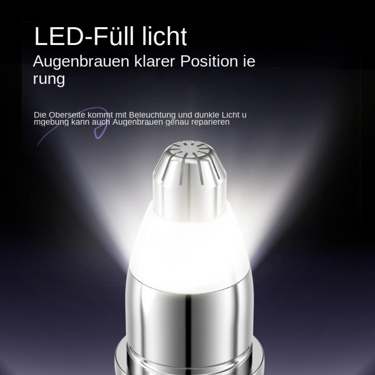Nahaufnahme eines silbernen Nasenhaartrimmers mit LED-Beleuchtung.
