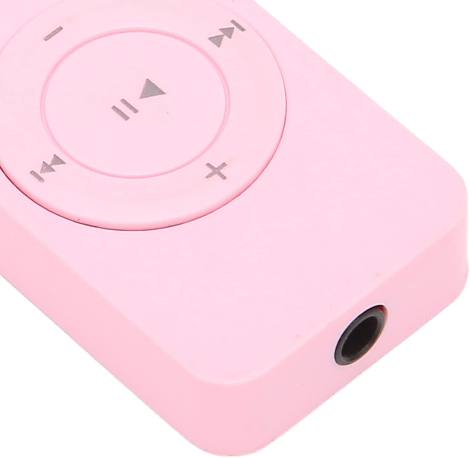 Ein rosafarbener MP3-Player mit Bedienelementen und Kopfhöreranschluss.