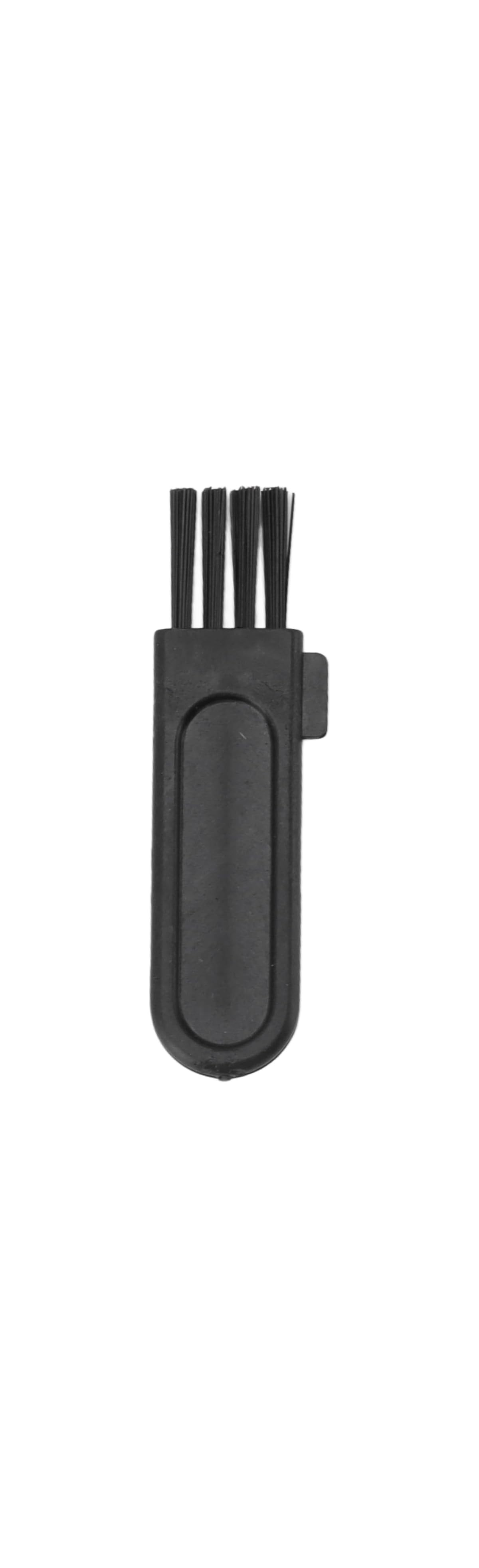 Ein schwarzer Staubsaugeraufsatz mit Borsten auf weißem Hintergrund.