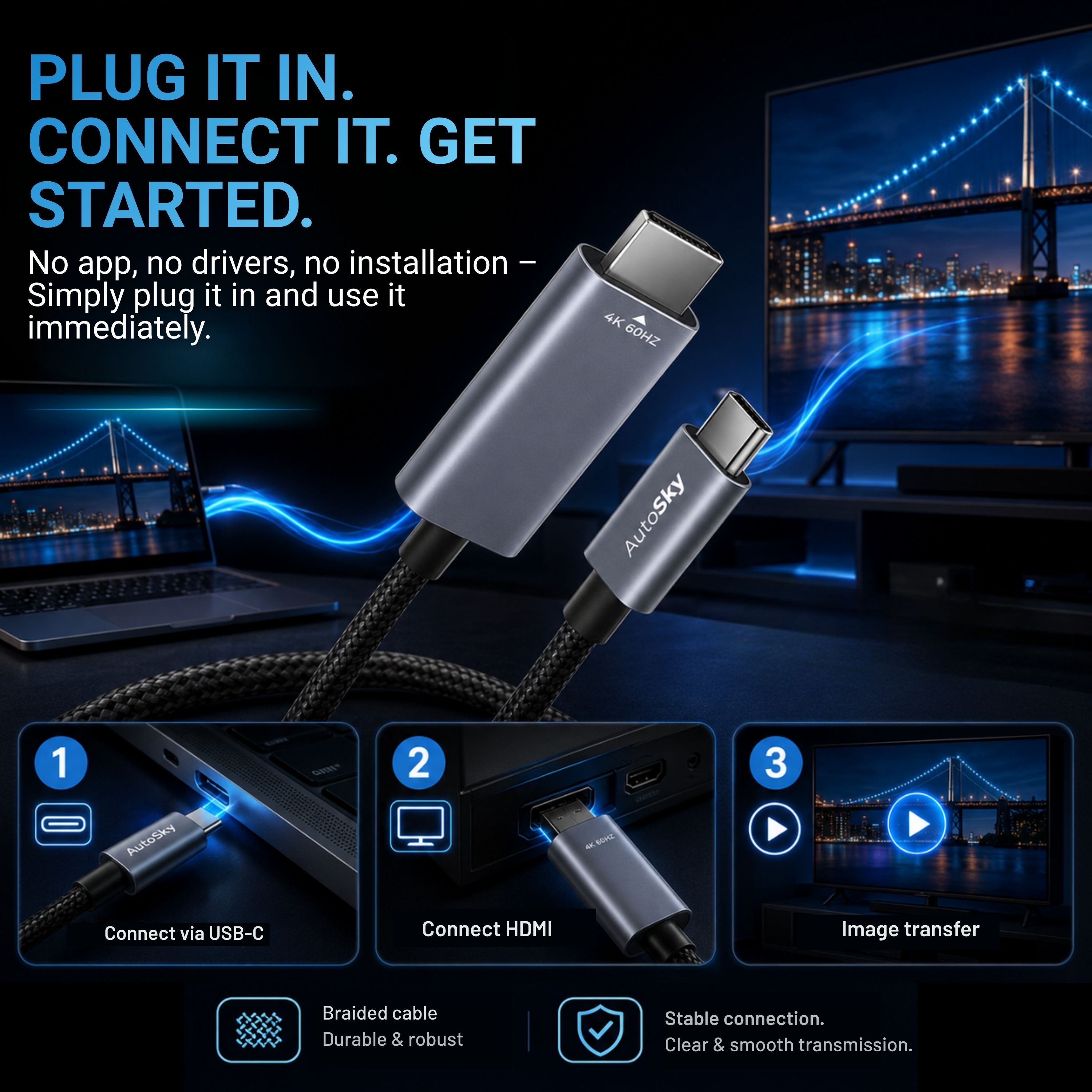 USB-C zu HDMI Adapter: Anschließen, Verbinden, Starten. Anzeige auf TV.