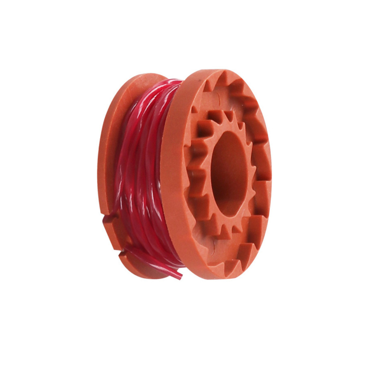 Roter Spulenkern mit rotem Draht, freigestellt.