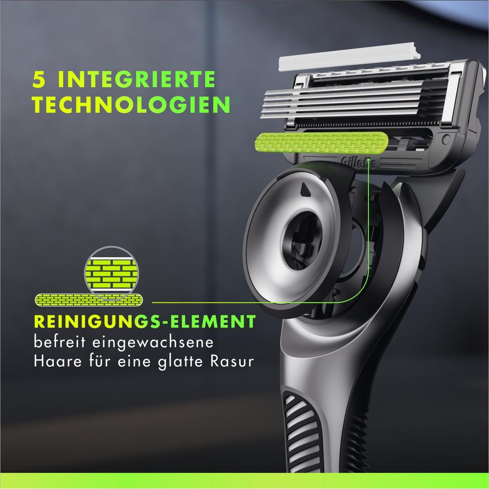Rasoio Gillette con 5 tecnologie integrate ed elemento pulente.