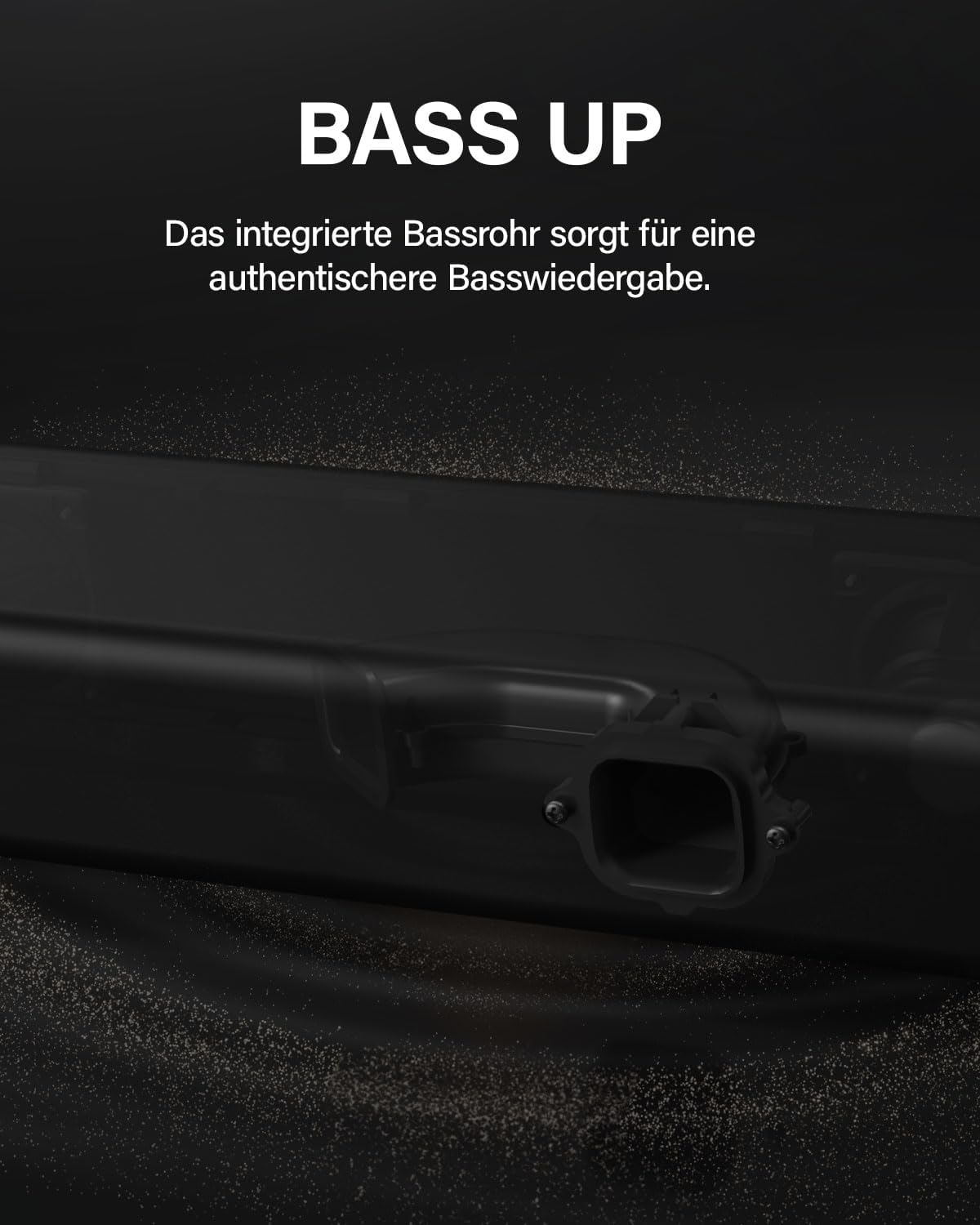 Ein schwarzer Bassreflexkanal mit Text darüber.