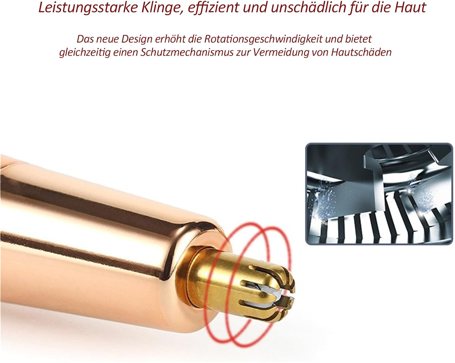 Nahaufnahme eines goldenen Nasentrimmers mit roter Hervorhebung und Detailansicht.