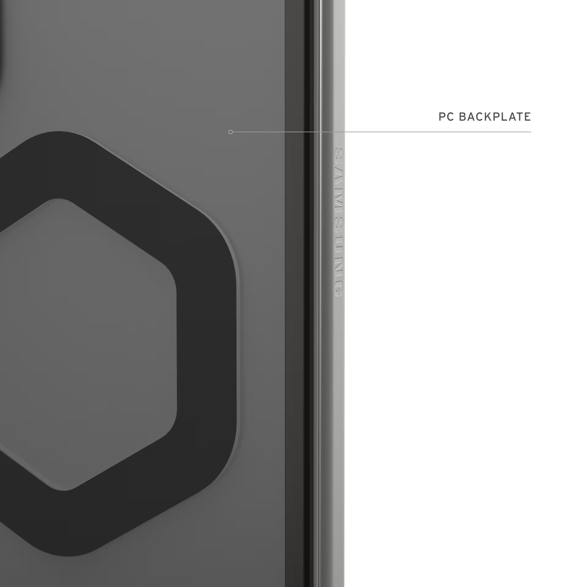 Graue Rückseite mit sechseckigem Muster und Samsung-Logo an der Seite.