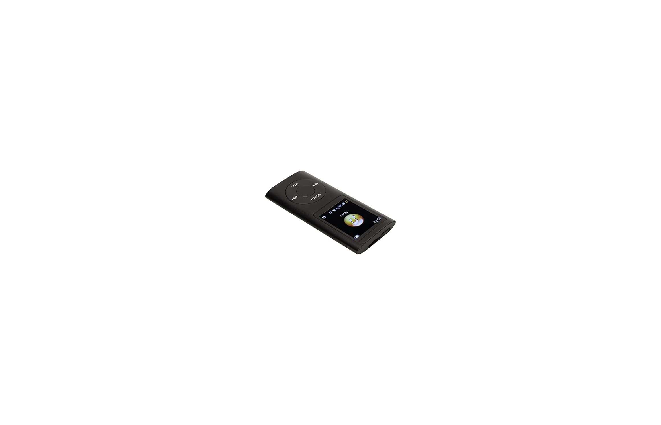 Schwarzer MP3-Player mit Bildschirm und Bedienelementen