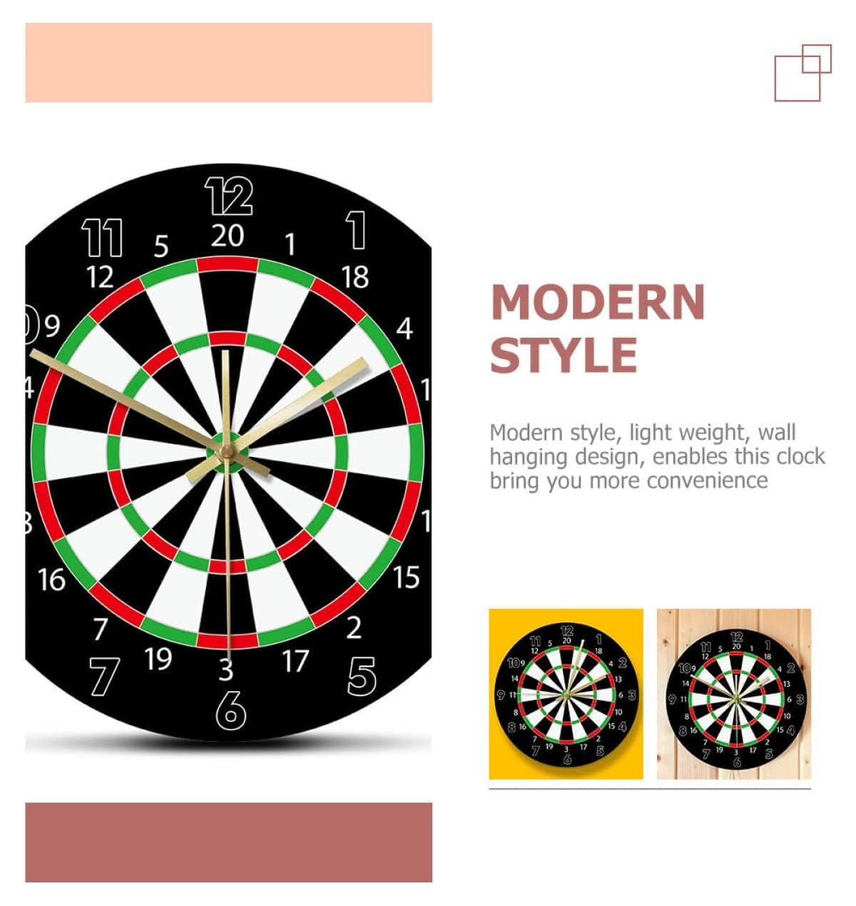Eine Dartscheibe mit Zahlen und Zeigern, die als Uhr dient.
