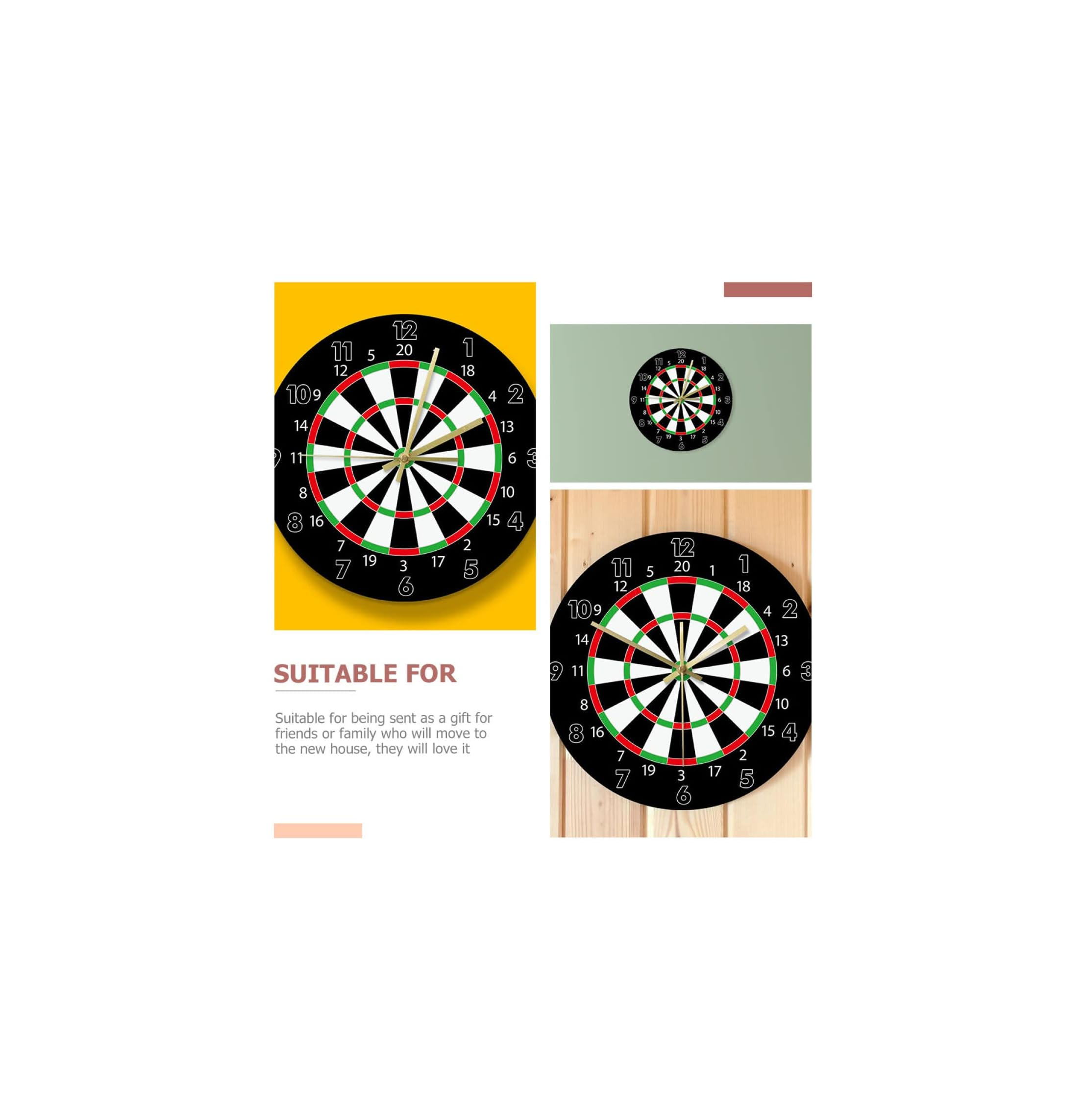 Dartscheibe mit Zahlen und Pfeilen auf gelbem und holzfarbenem Hintergrund.