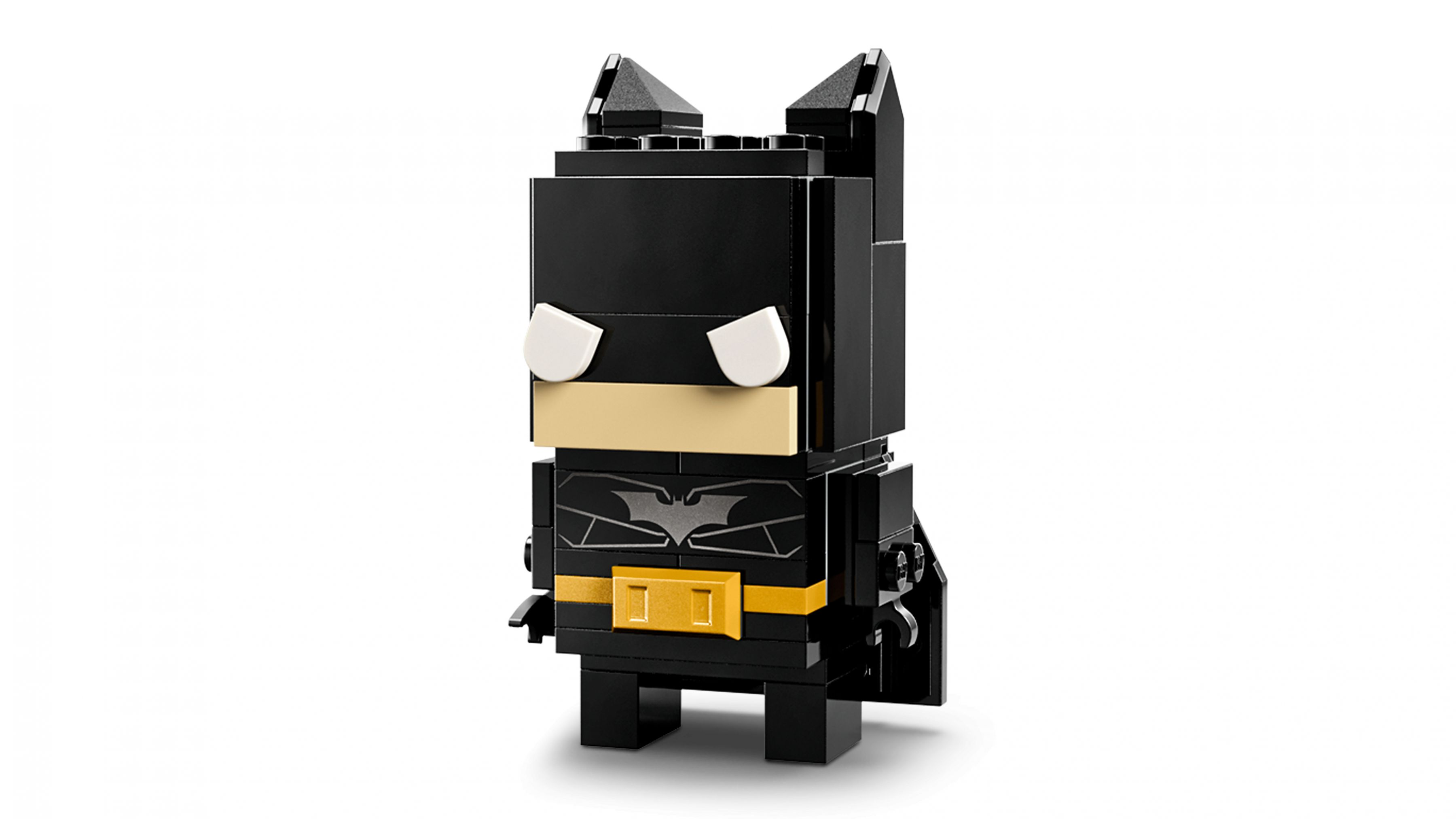 Ein schwarzer Lego-Batman mit gelbem Gürtel und Umhang.