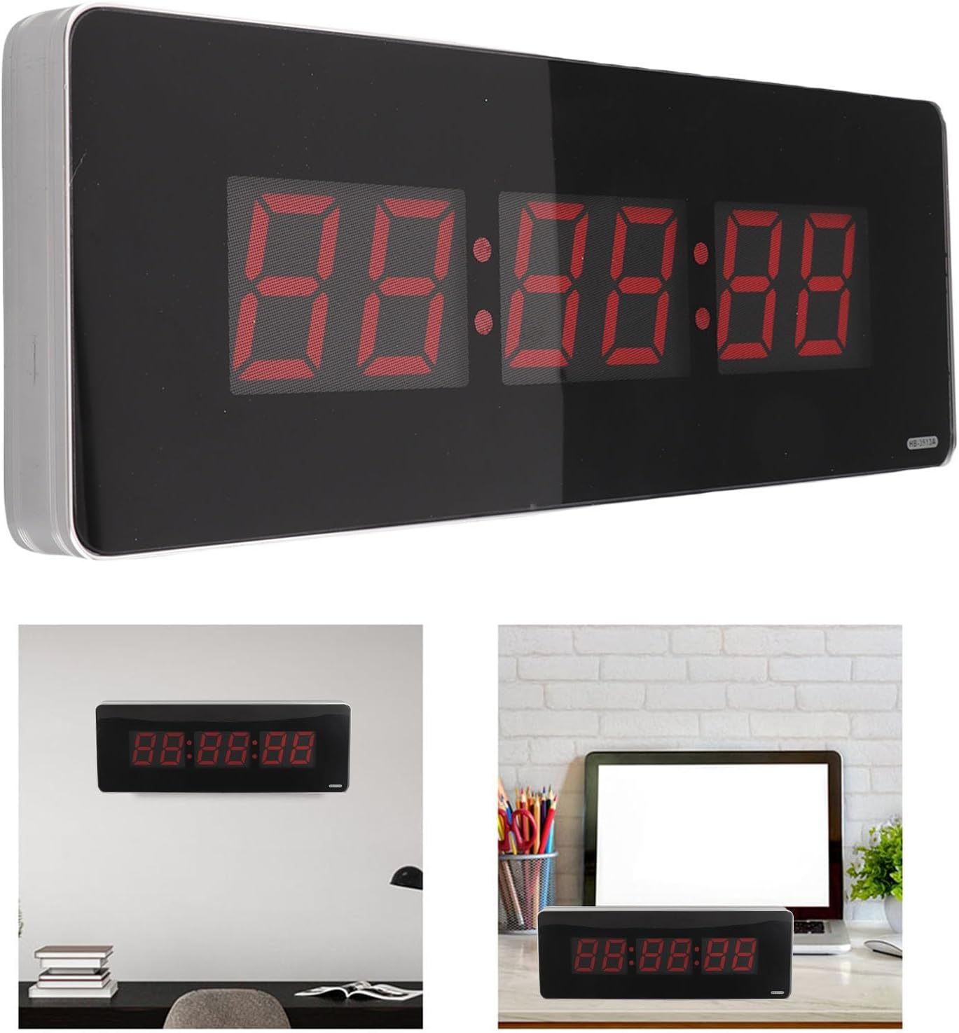 Rote LED-Digitaluhr zeigt 88:88:88 an. Anzeigen in verschiedenen Einstellungen.