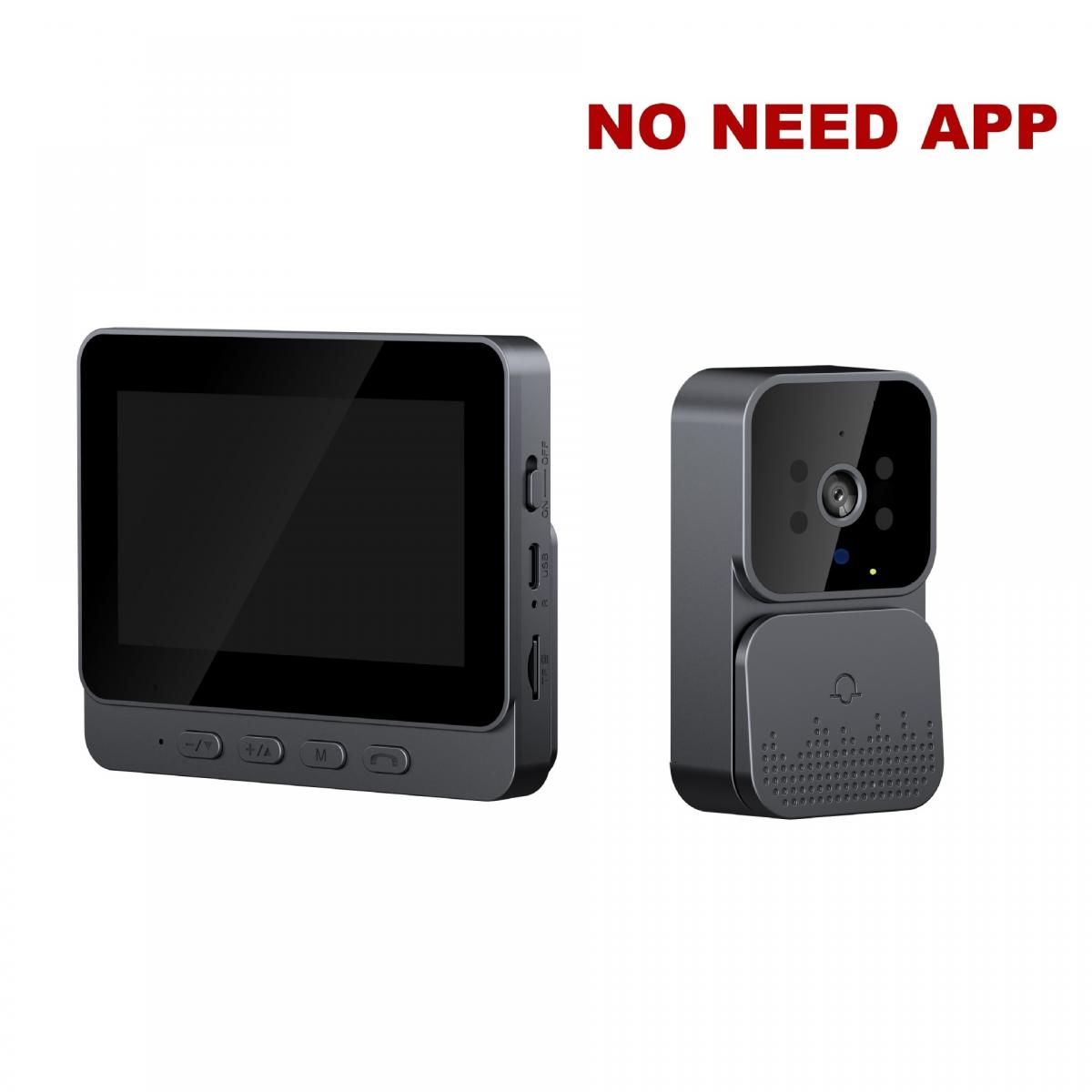 Ein schwarzes Dashcam-Gerät mit Bildschirm und Kameraeinheit sind abgebildet. Text: NO NEED APP.