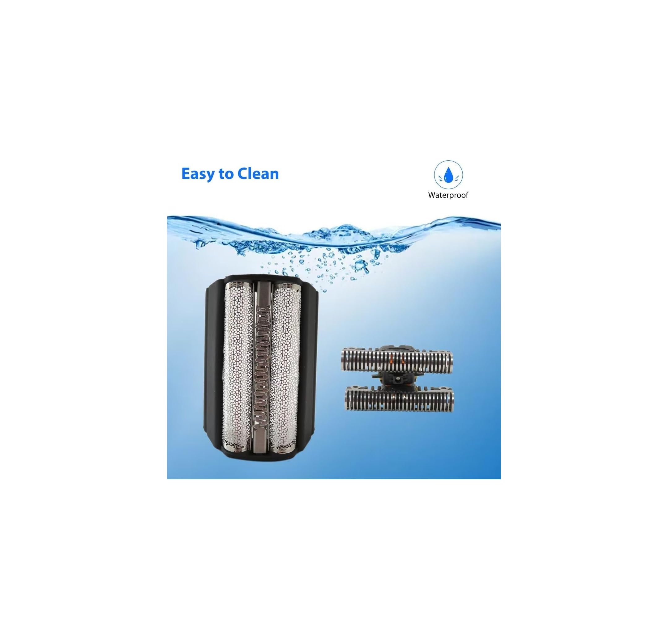 Scherkopf und Klingen eines Rasierers unter Wasser, leicht zu reinigen.
