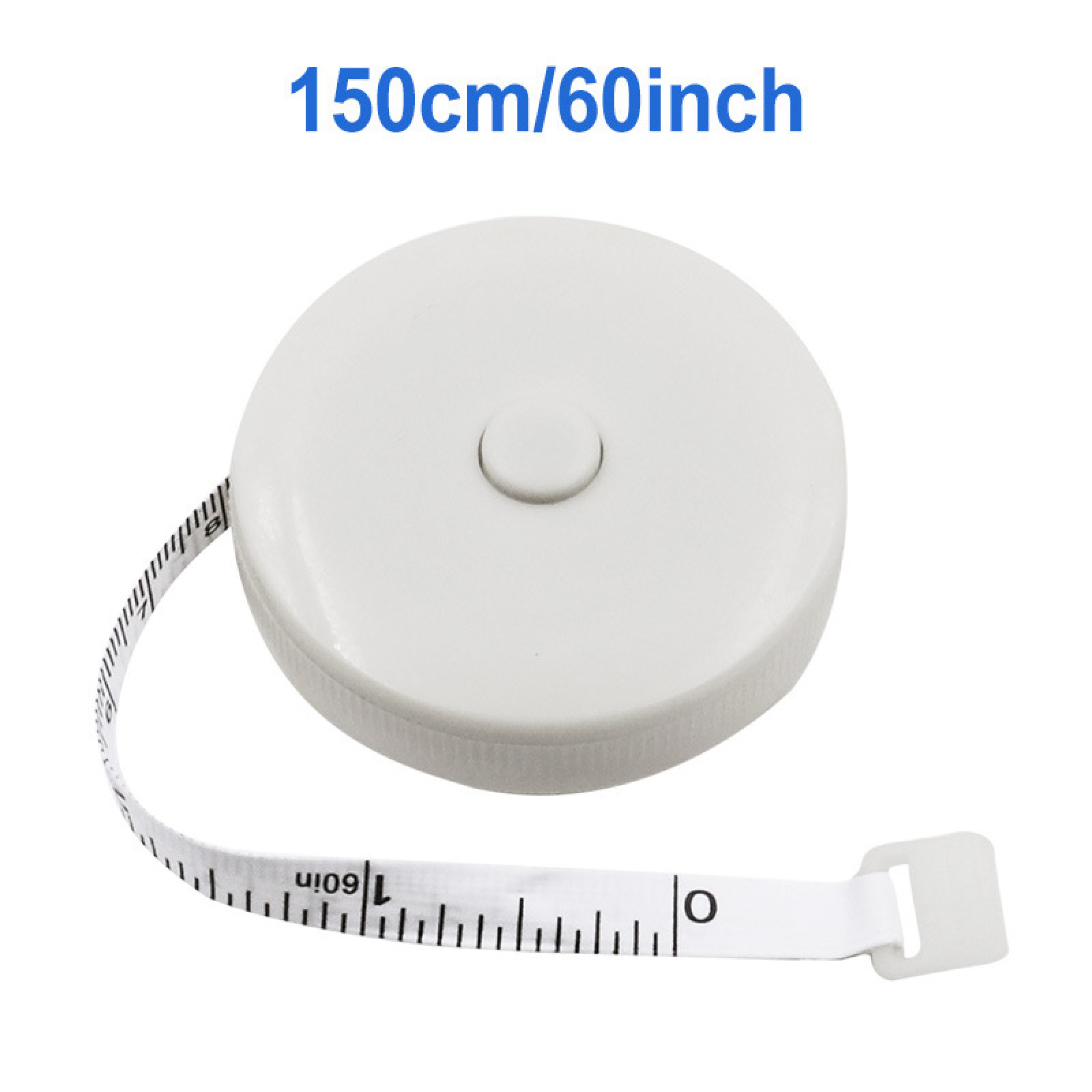 Ein weißes Rollmaßband mit Zentimeter- und Zollmarkierungen.