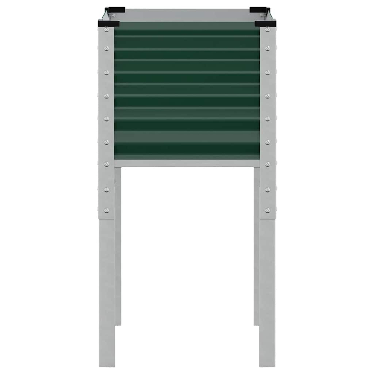 Una porta avvolgibile verde in piedi su gambe argentate.