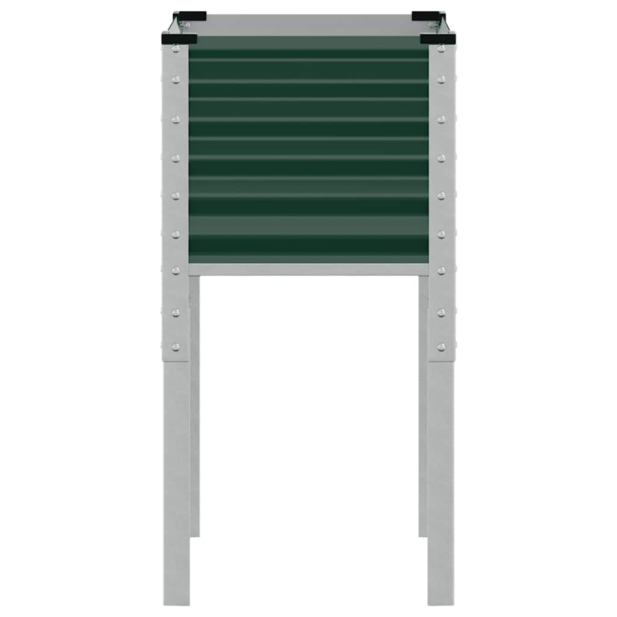 Una serranda verticale verde scuro su un telaio metallico argentato con quattro gambe.