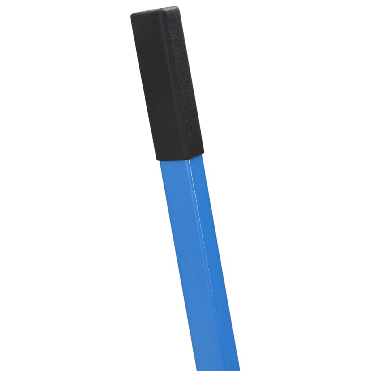 Barra metallica blu con cappuccio nero, su sfondo bianco.