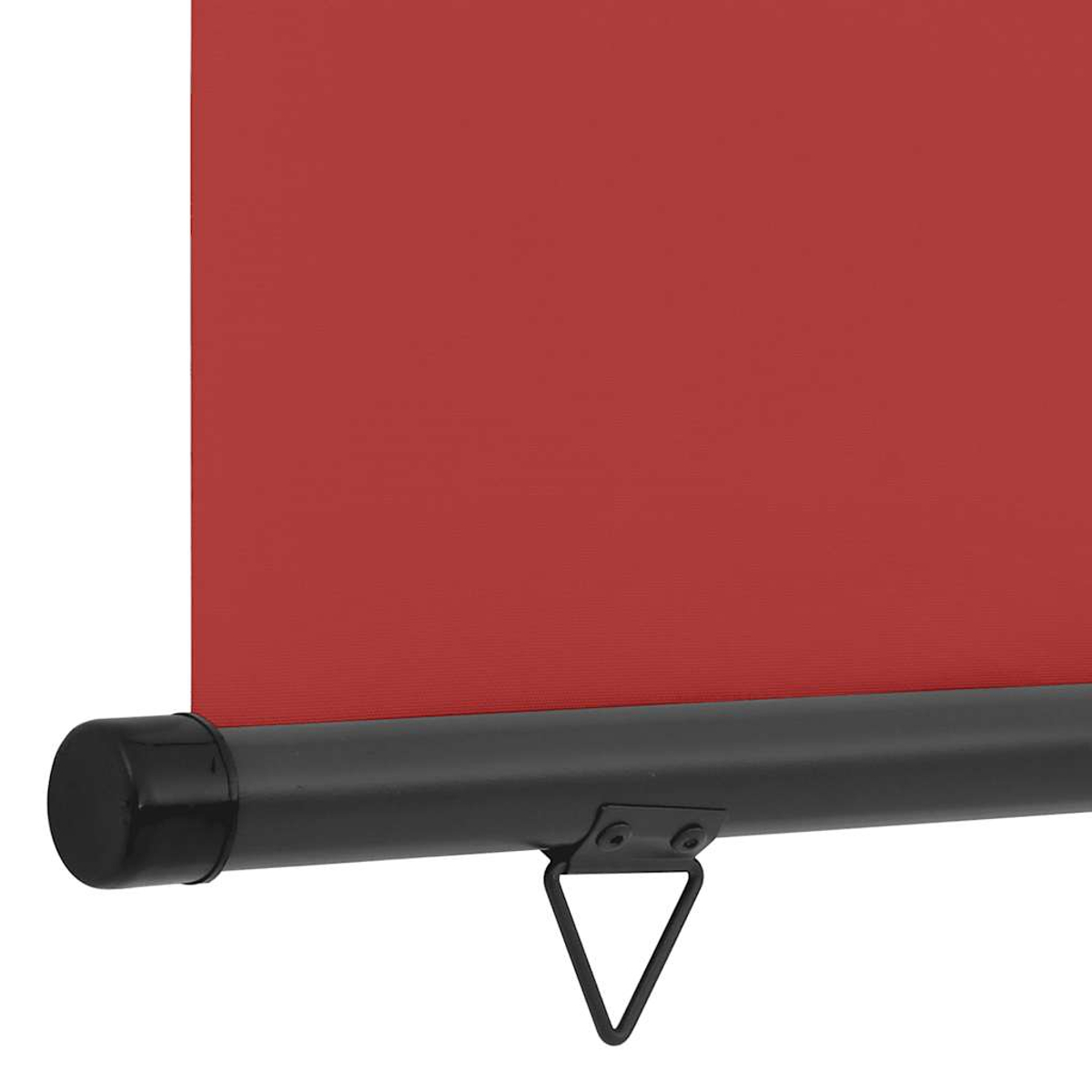 Una tenda da sole rossa con telaio in metallo nero e gancio.