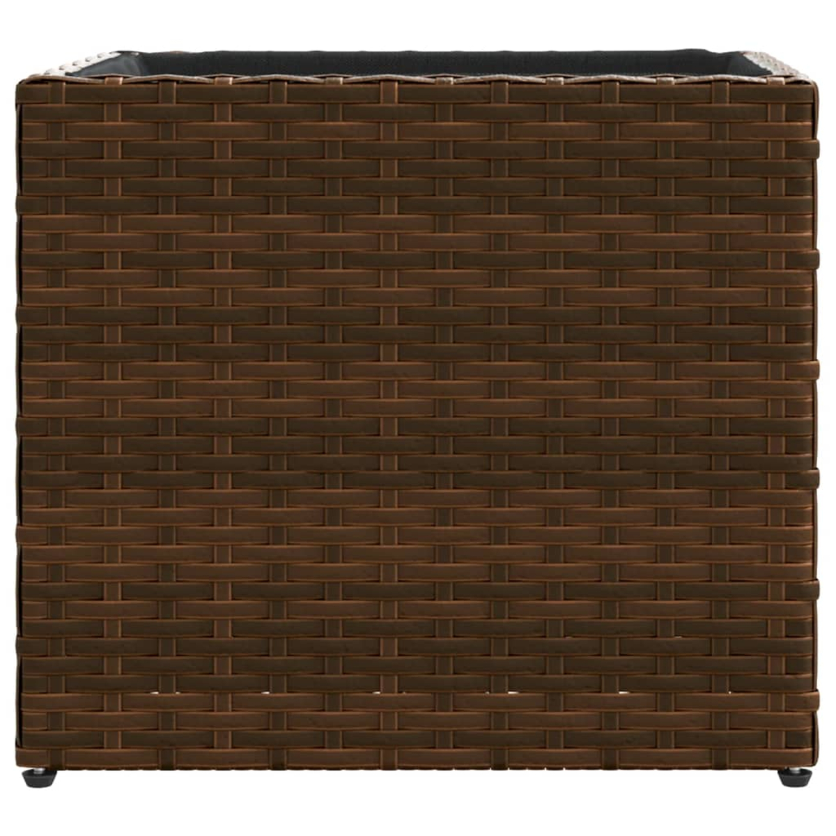 Fioriera in rattan marrone con rivestimento nero, su piedini.