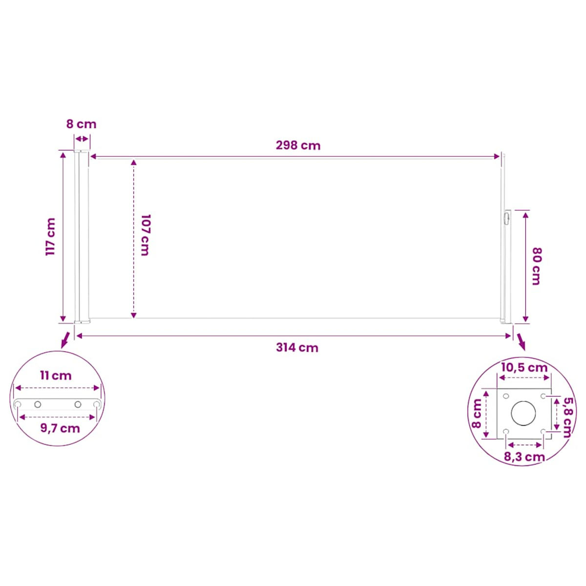Diagramma che mostra le dimensioni di una cornice rettangolare bianca con misure.