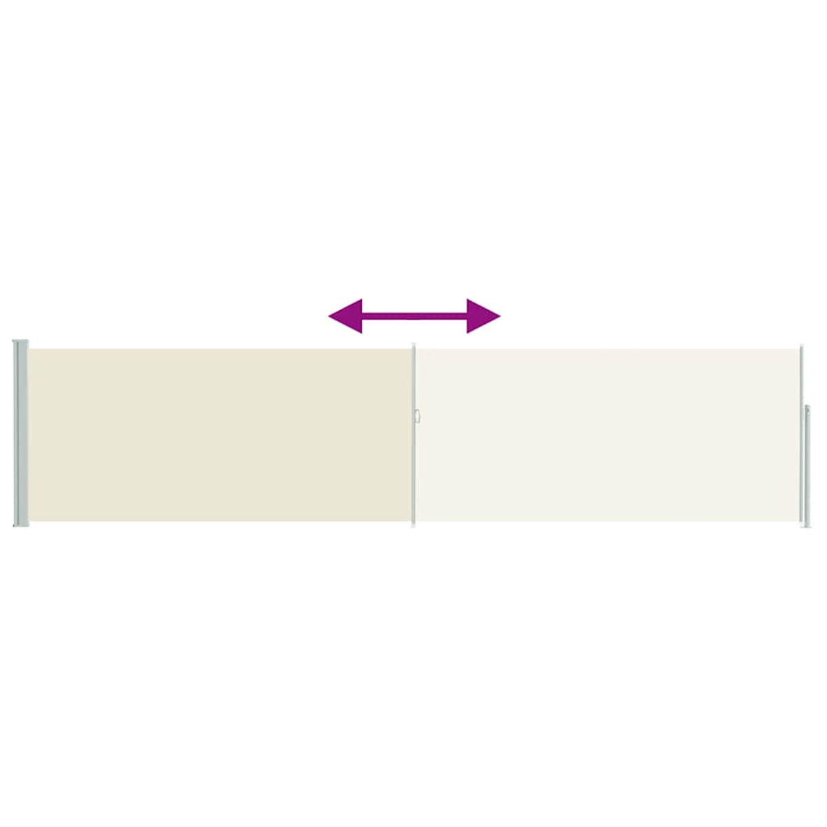 Due paraventi estensibili beige con doppia freccia sopra.