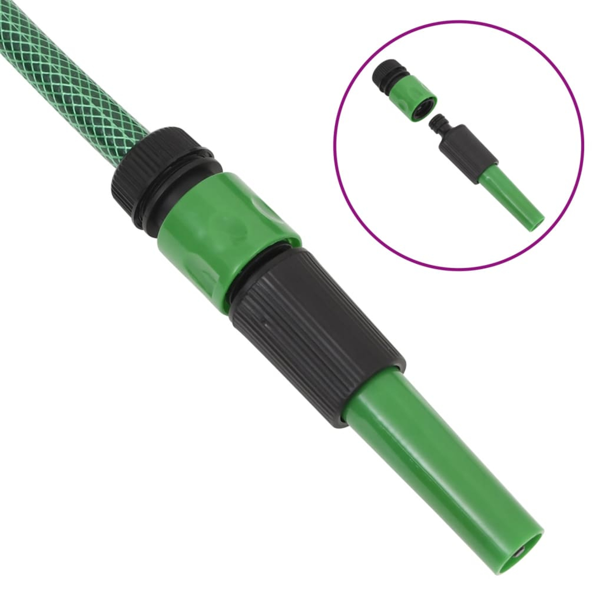 Grüner Gartenschlauch-Adapter mit schwarzem Griff und einem separaten Anschlussstück.