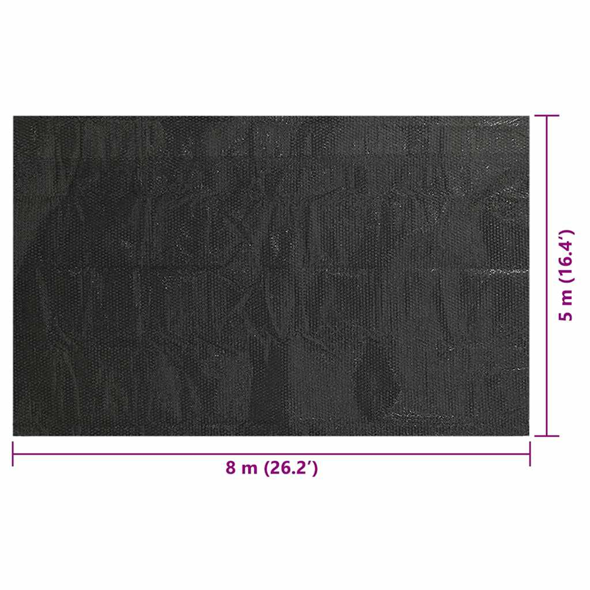 Schwarzes Gittergewebe, 8 m x 5 m, mit Maßen angezeigt.