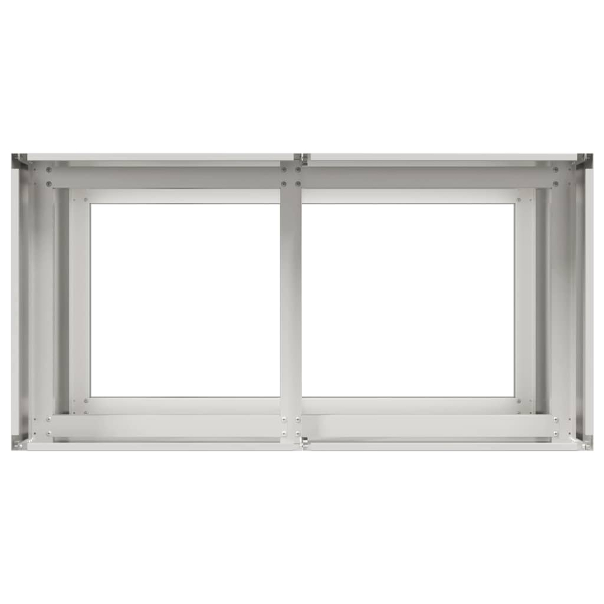 Una cornice in metallo bianco con due aperture per finestre vuote.