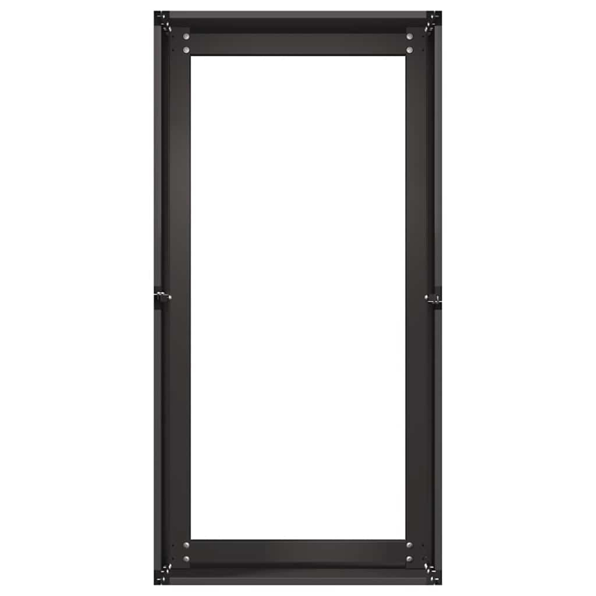 Una cornice in metallo nero con angoli bianchi e interno bianco.