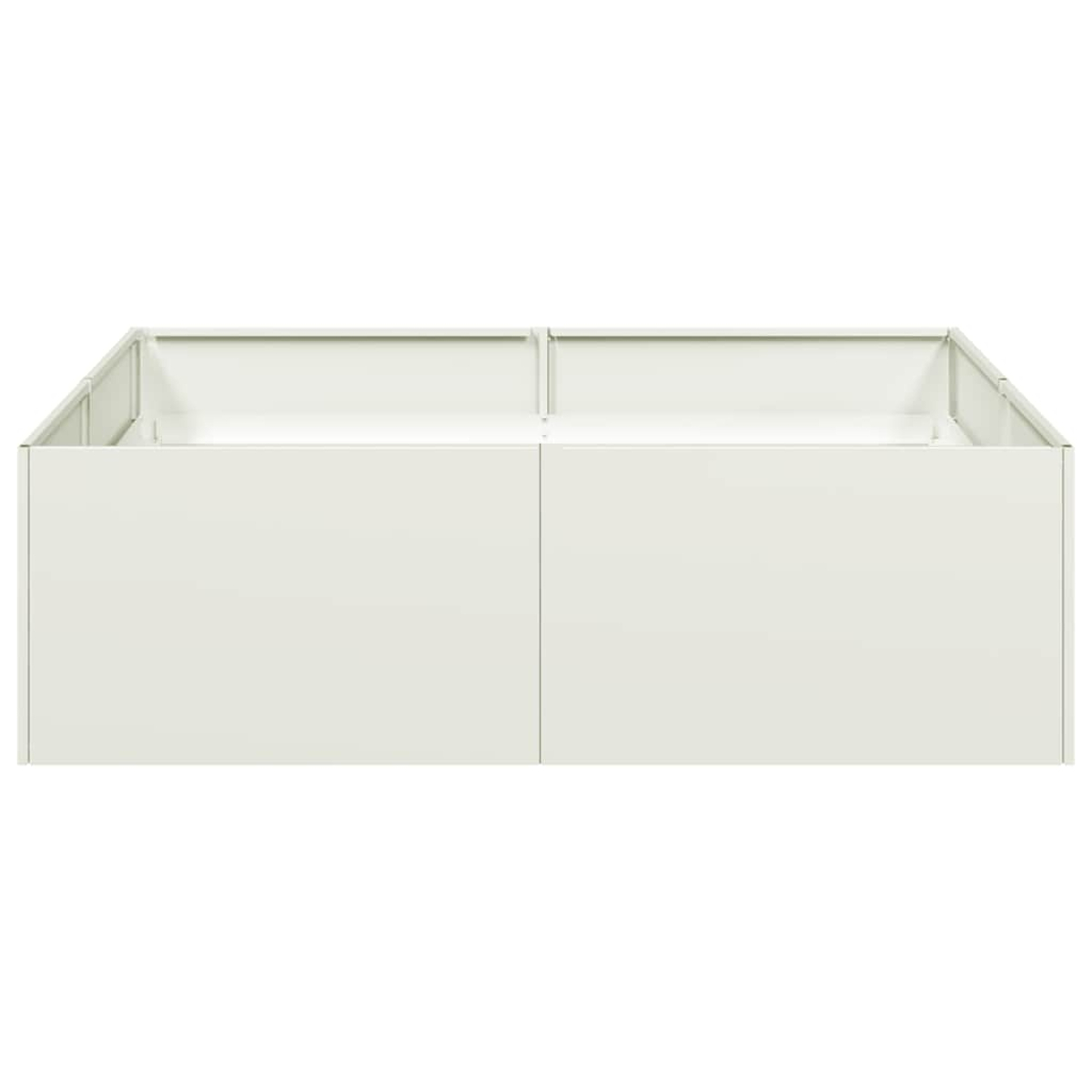 Una struttura rettangolare color crema con due pannelli frontali e sfondo bianco.